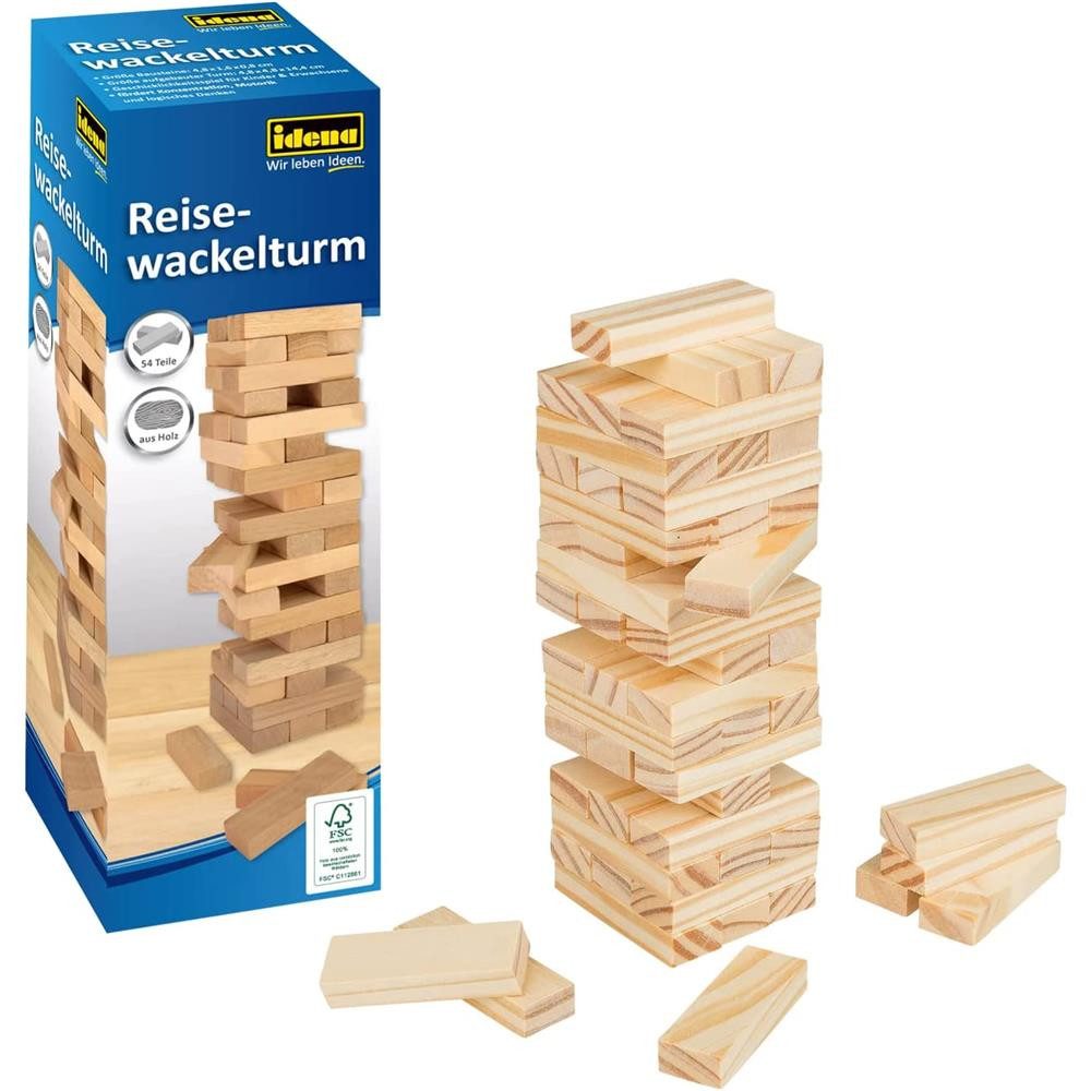 Idena Spiel, Reisespiel Wackelturm, mit 54 Bausteinen 15 x 5 x 5 cm
