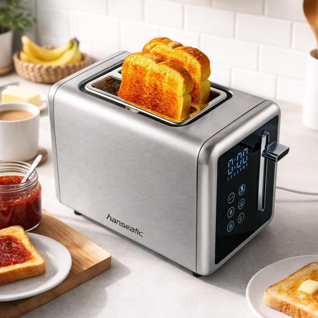 Hanseatic Toaster HT9007BD, mit Brötchenaufsatz, 2 kurze Schlitze, 900 W, LED-Display mit Timerfunktion