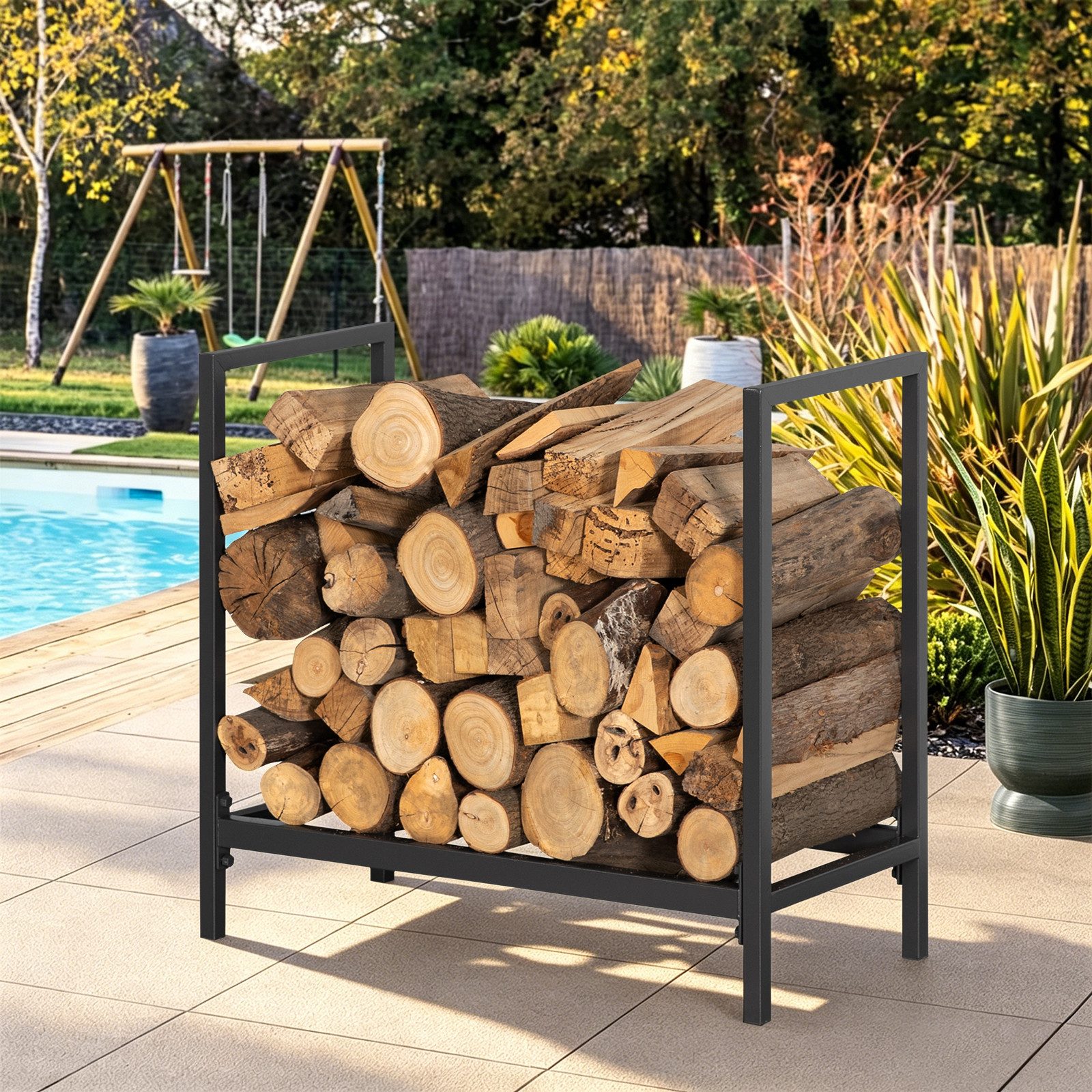 Angel Living Kaminholzregal Schwerlast-Modell 61x30x61 cm mit bis zu 50 kg Belastbarkeit, BxTxH:61x30x61 cm, (1-St), Stahl-Feuerholzhalter grau für Innen & Außen, Garten und Kamin