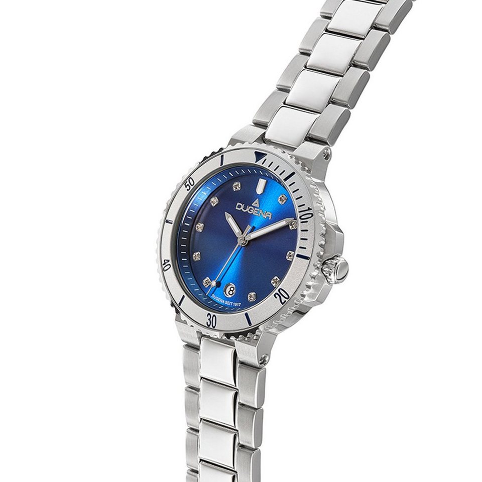 Dugena Quarzuhr Lady Diver, 4461101, Damenuhr 4461101 Lady Diver, Quarz, blaues  Zifferblatt, Edelstahl, Mineralglas