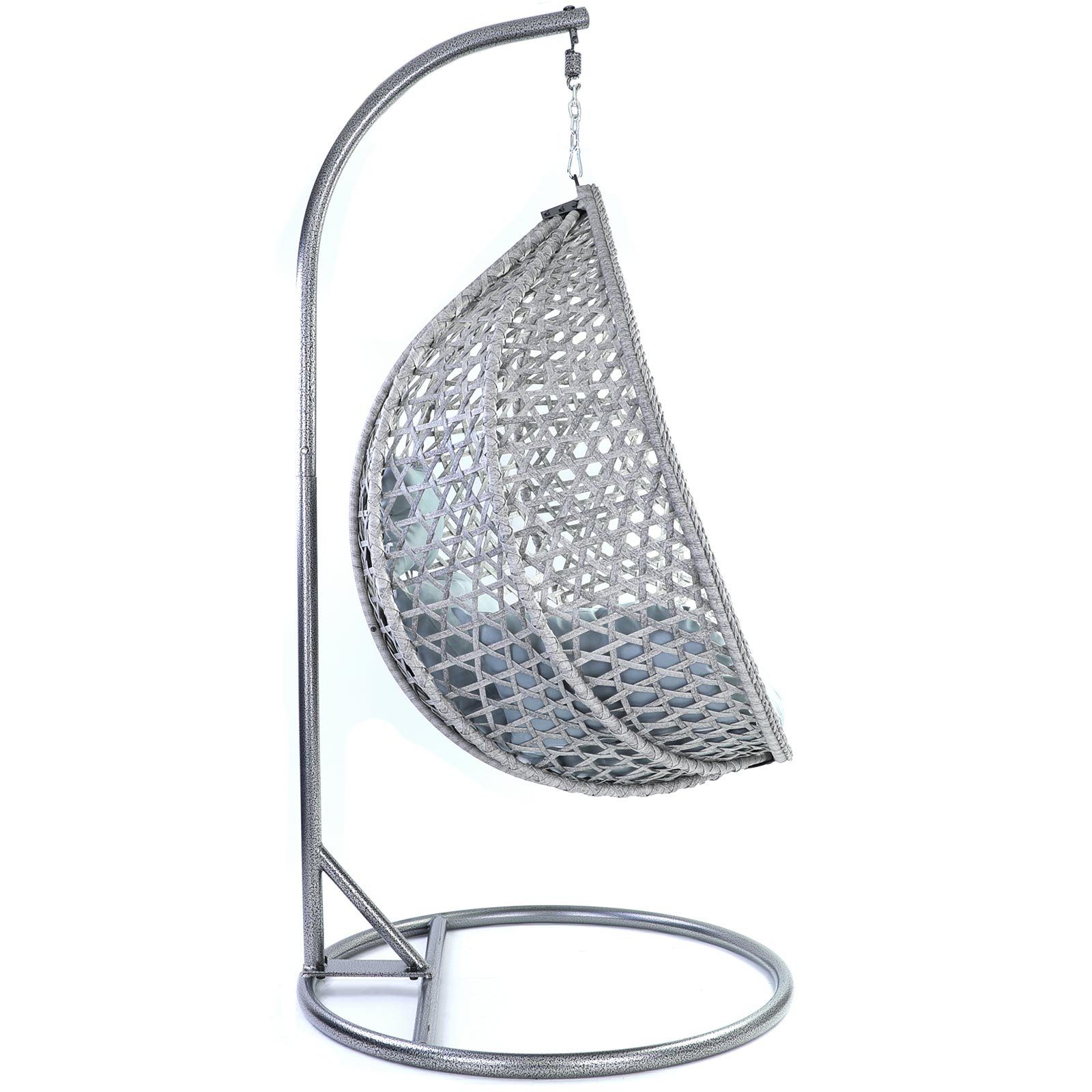 RAMROXX Hängesessel Luxus Hängesessel Style XXL Korb Gestell Grau mit Kissen Hell Grau