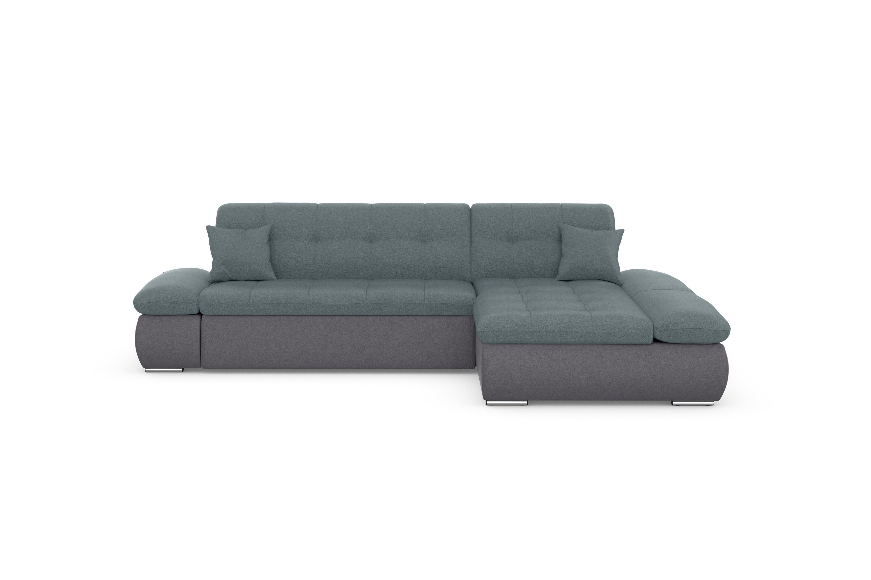 DOMO collection Ecksofa Moric, L-Form, XXL-Sofa - Breite 300cm, wahlweise mit Bettfunktion und Armteilverstellung, grau-eisblau