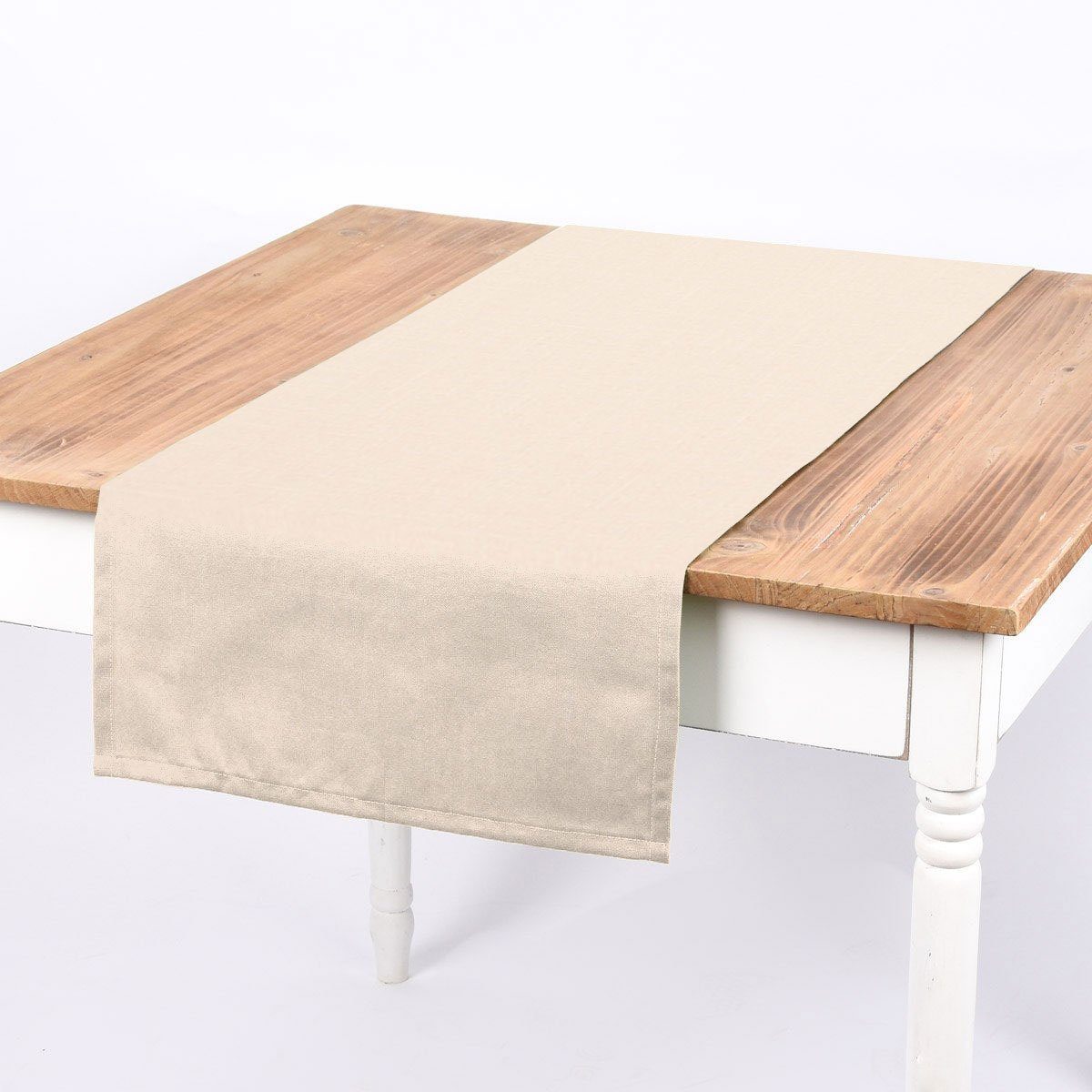 SCHÖNER LEBEN. Tischläufer Deluxe Viskose Leinen uni ecru 40x160cm, made in Germany,handmade