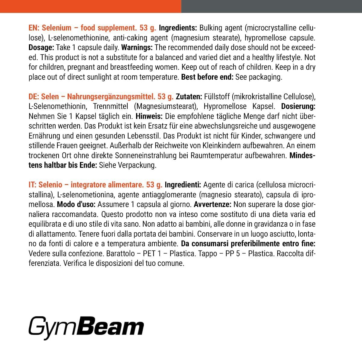 GymBeam Selen Kapseln, 90 St., 50 g