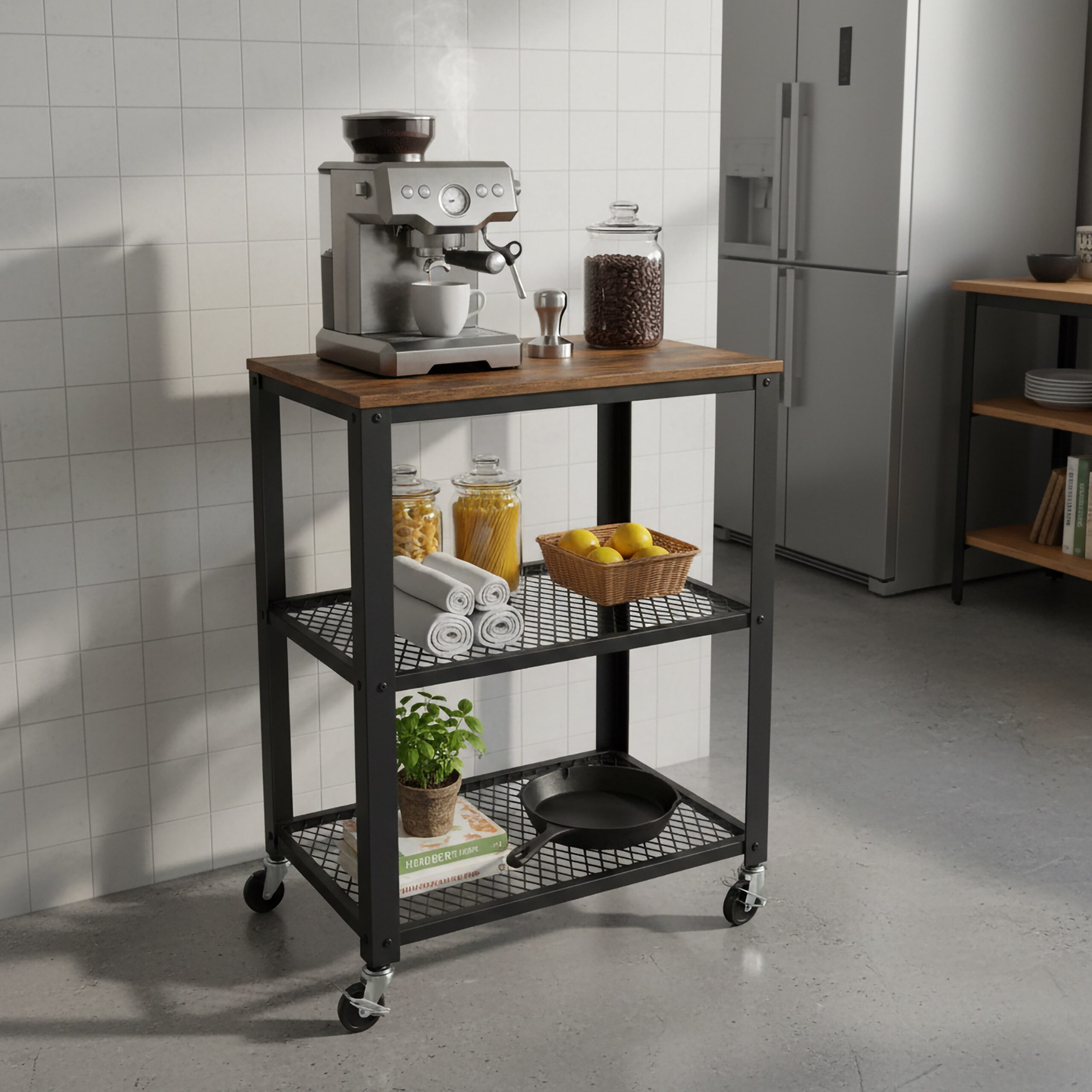 Relaxdays Rollwagen – 3 Etagen, 84x44,5x35,5 Cm – 360°-Rollen, Je 7 Kg Traglast – Für Küche, Bad & Büro – Schwarz