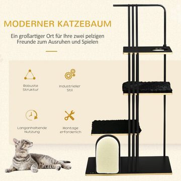 PawHut Kratzbaum Katzenbaum mit 3 Plattformen, Katzenmöbel, Stahl, Schwarz, 48B x 85L x 170H cm