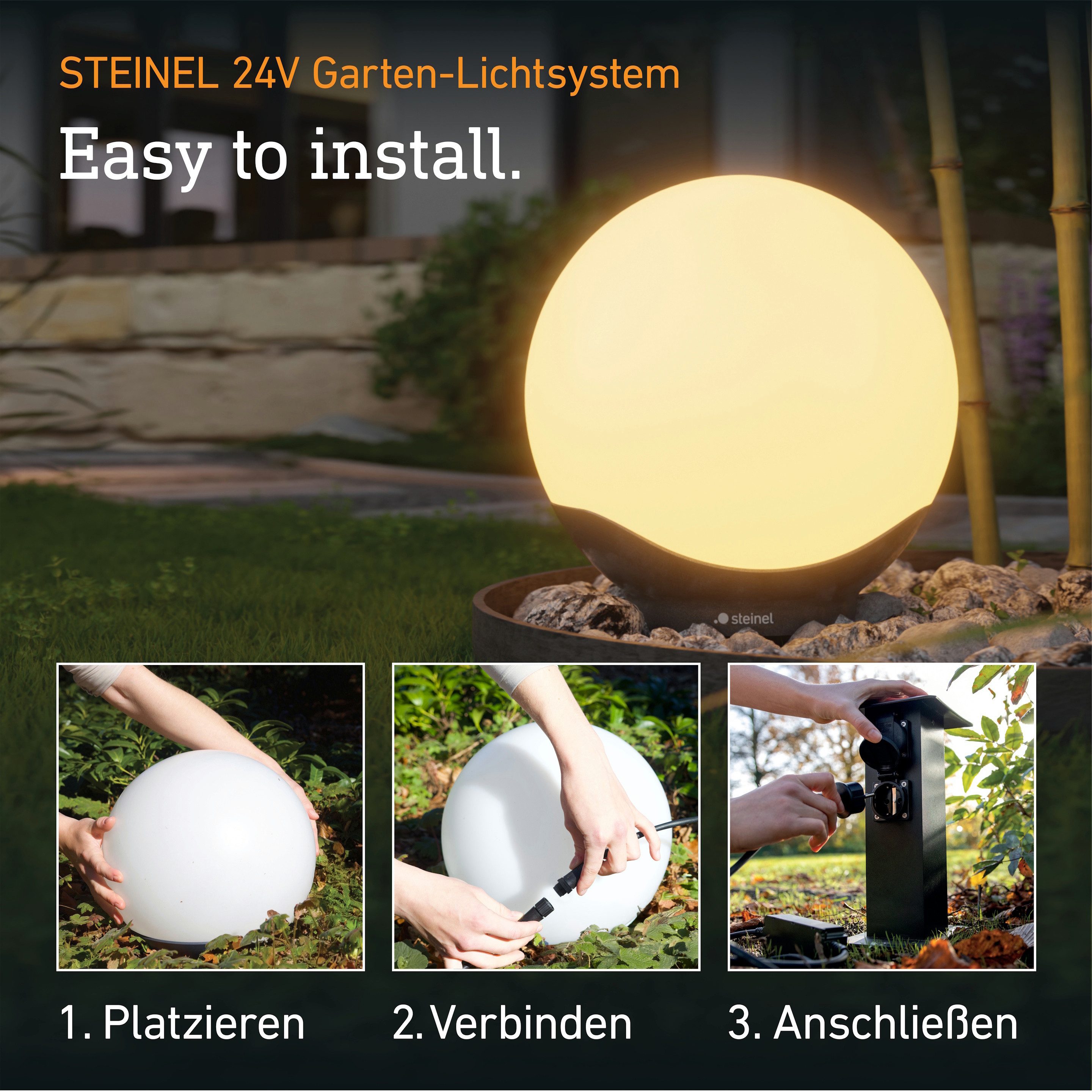 steinel Kabelverbinder-Sortiment Verbindungsstück 24 V, X-Verbinder, 3 Ausgänge, Zubehör Garten-Lichtsystem 24 V, schwarz