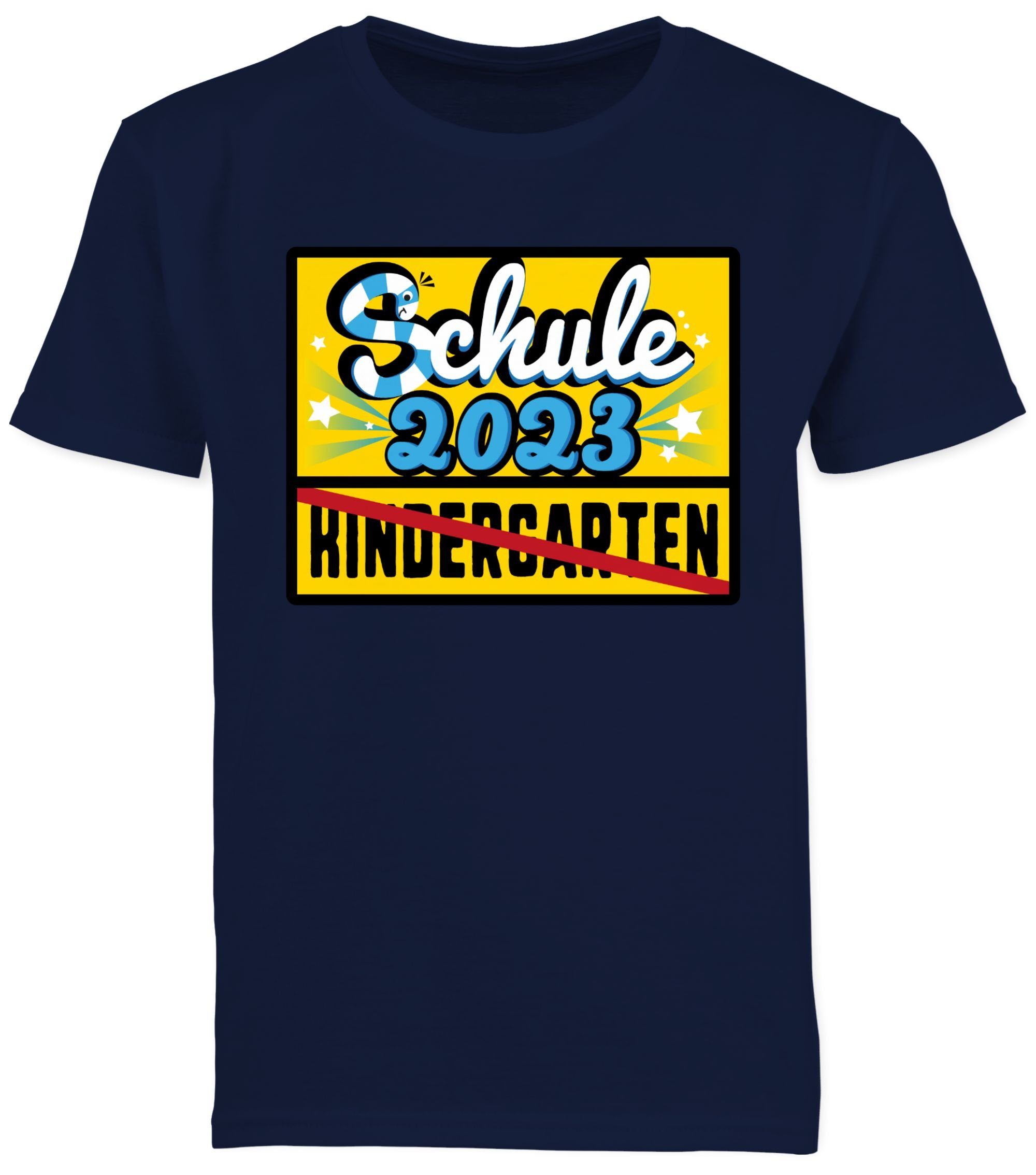 Shirtracer Dunkelblau Ortsschild 2023 Geschenke T-Shirt Schule Einschulung Schulanfang Junge 1 Kindergarten