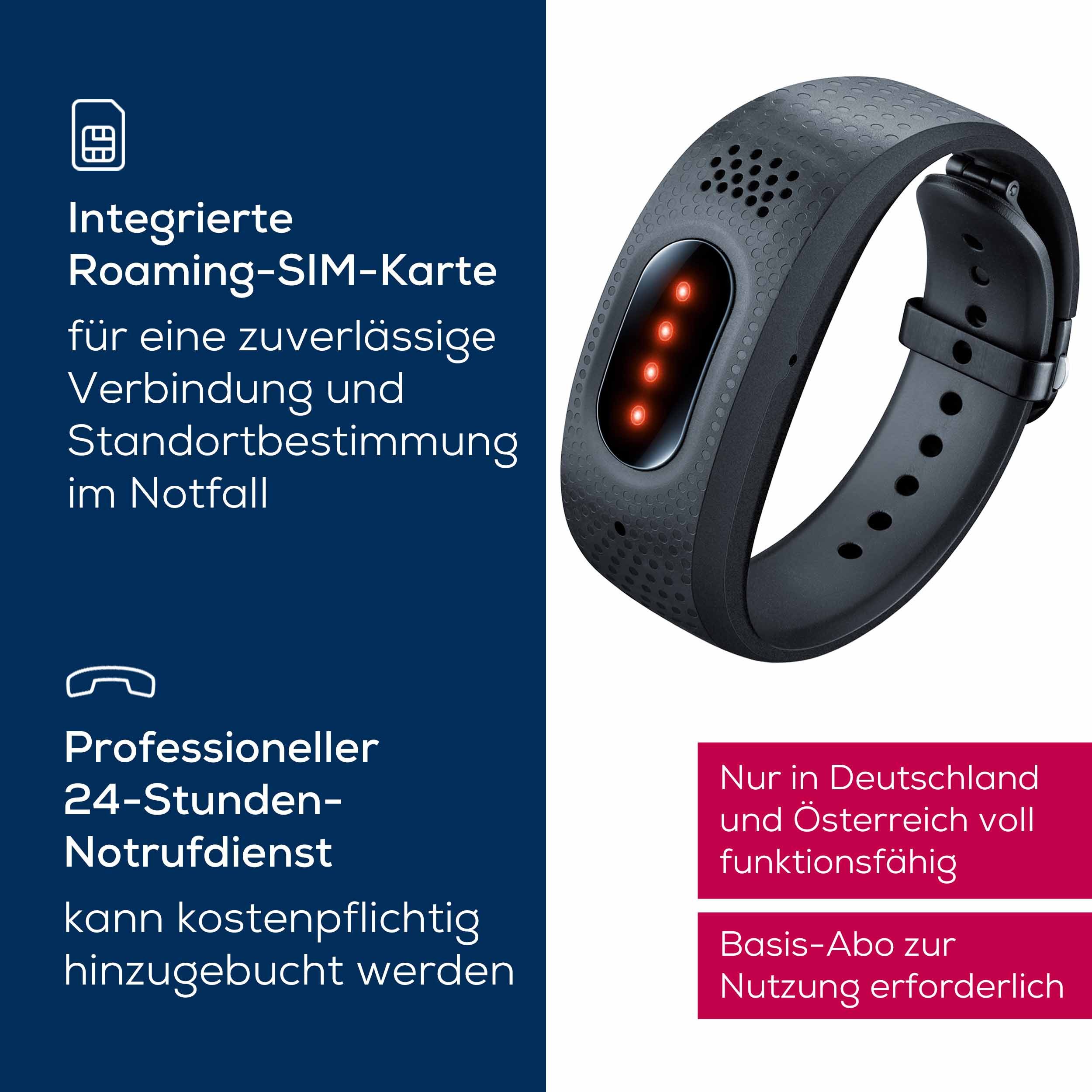 BEURER Gardia Notrufarmband mit Sturzerkennung und 24h Notrufservice mit Abo Seniorenhandy (Notrufsystem aus Armband & App Zuhause & unterwegs mit ABO Ihrer Wahl)