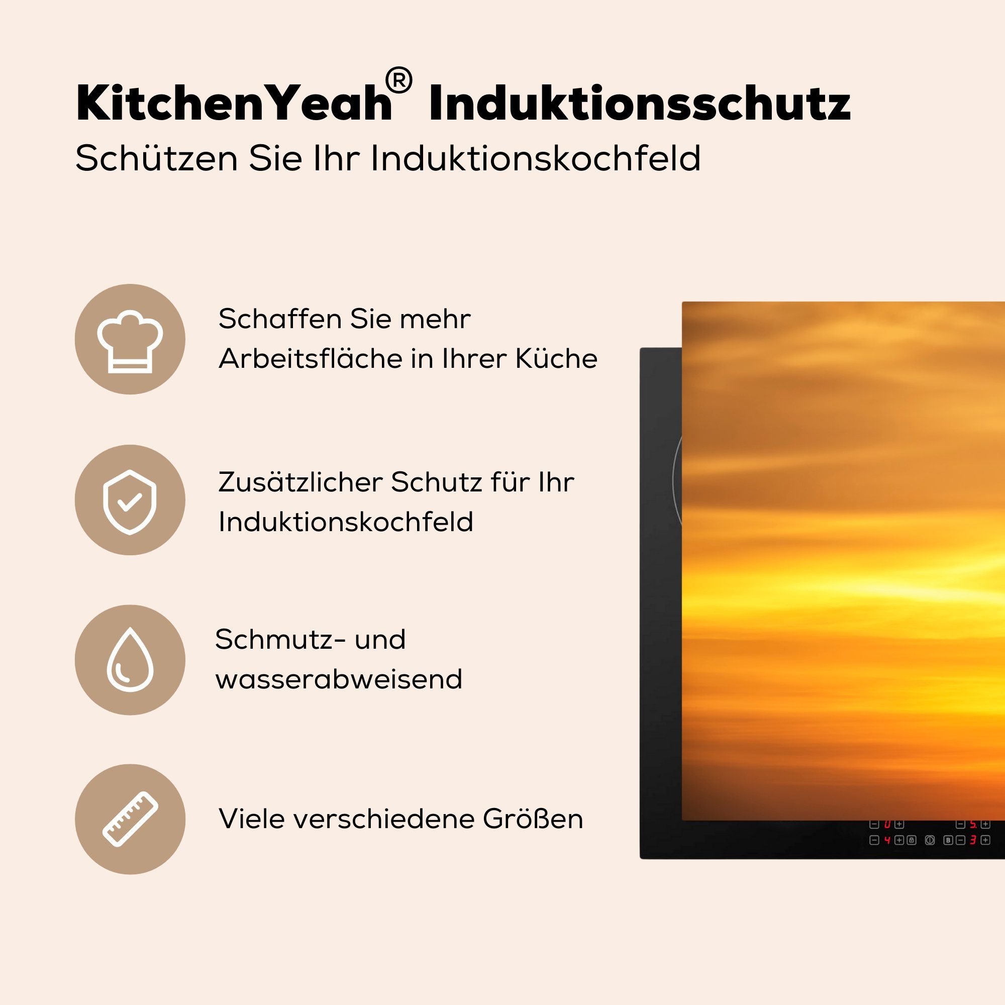 Ockergelber Vinyl, MuchoWow 81x52 (1 küche, Ceranfeldabdeckung die tlg), Schutz cm, Induktionskochfeld für Sonnenuntergang, Herdblende-/Abdeckplatte