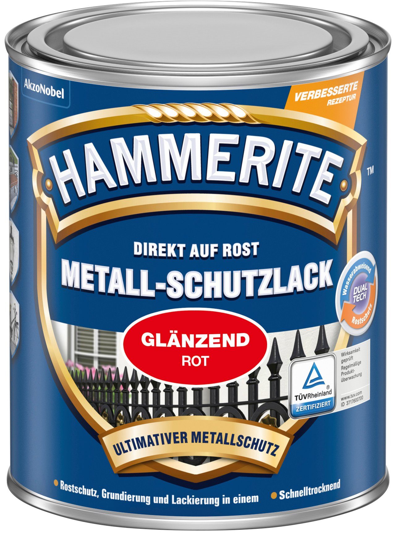 Hammerite  Metallschutzlack DIREKT AUF ROST, glänzend, 0,75 Liter Rot Glanz