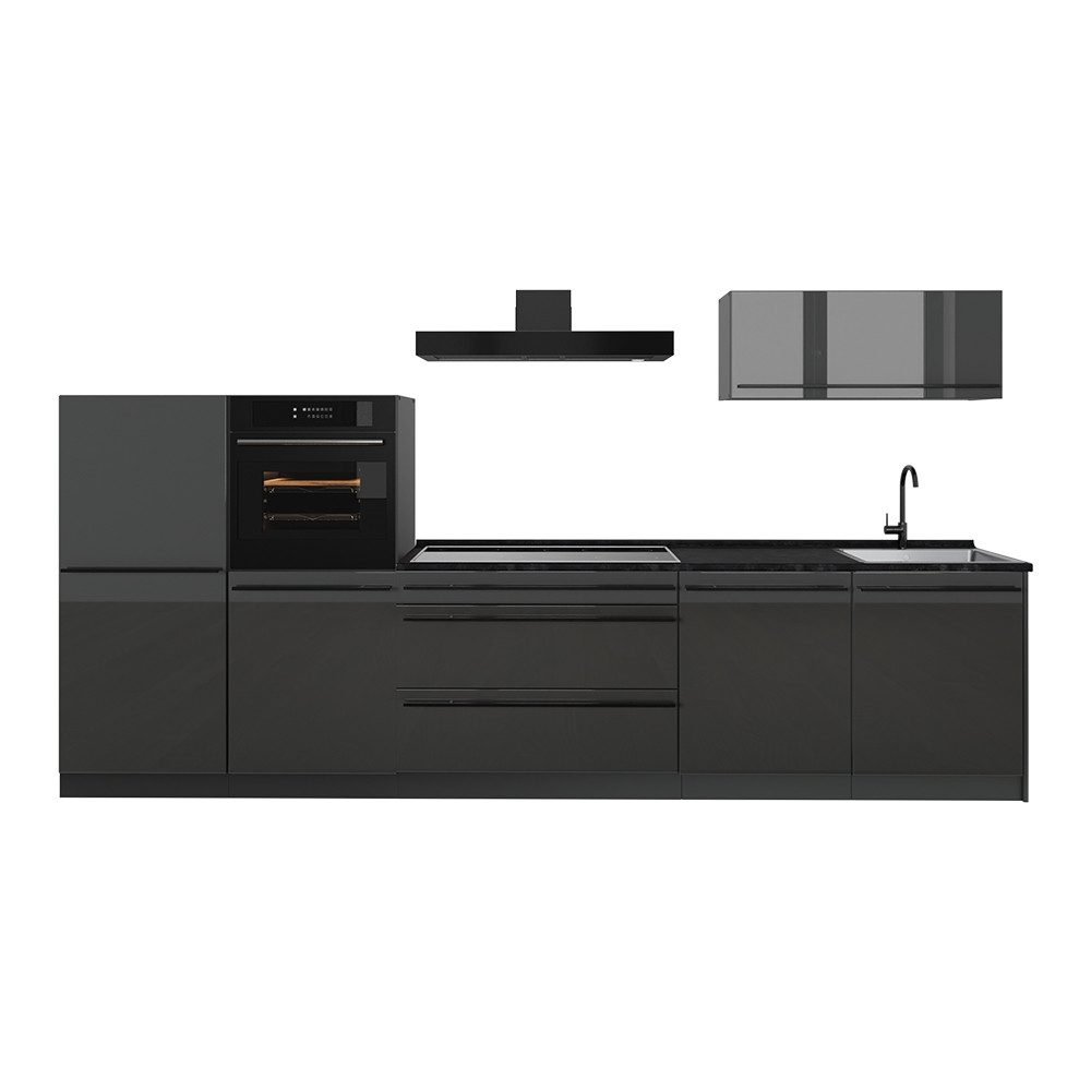 Vicco Küchenzeile R-Line, Anthrazit Hochglanz/Anthrazit, 340 cm ohne Arbeitsplatte