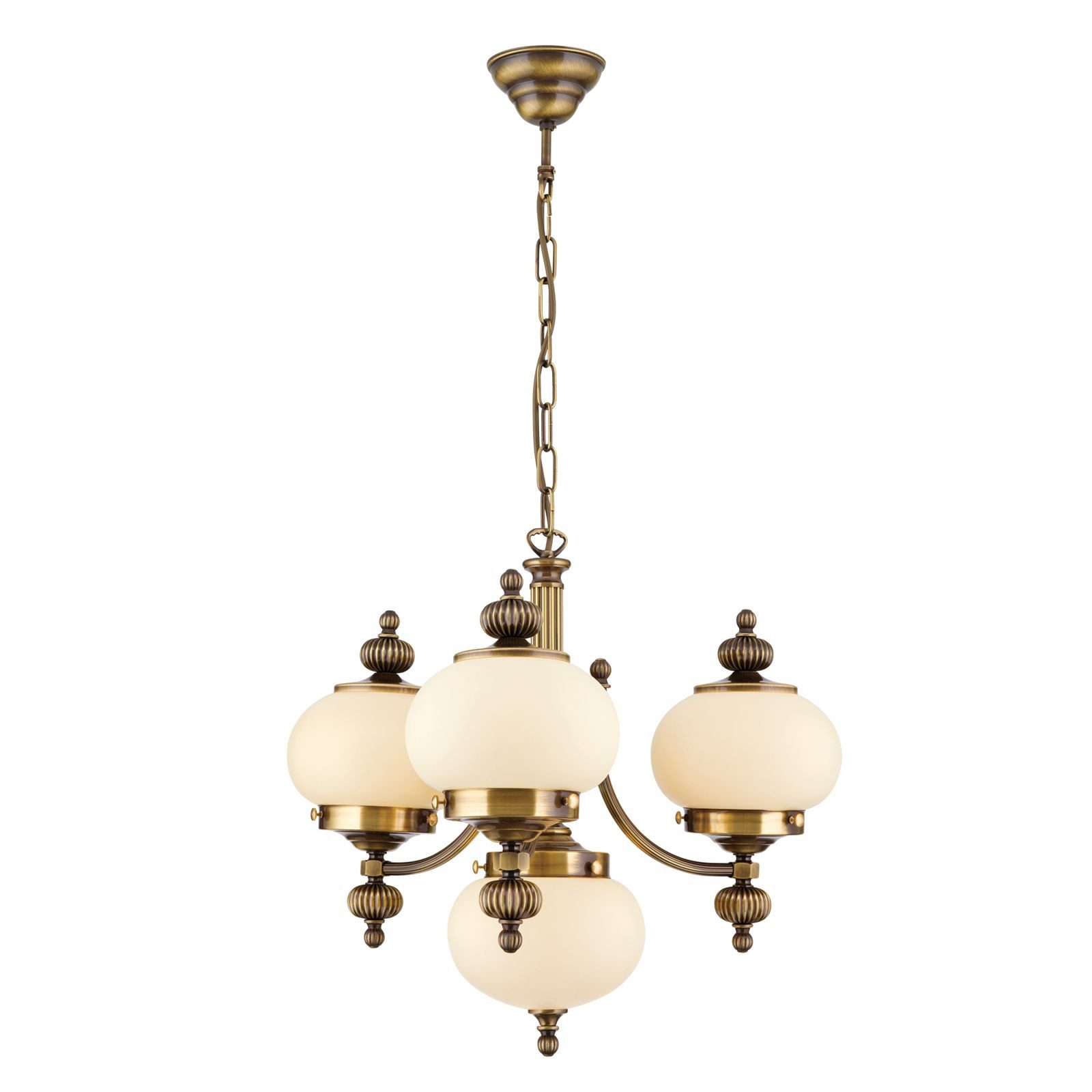 Licht-Erlebnisse Kronleuchter VIKTOR, ohne Leuchtmittel, Echt-Messing Glas E27 55 cm breit H: 120 cm 4-flammig Jugendstil