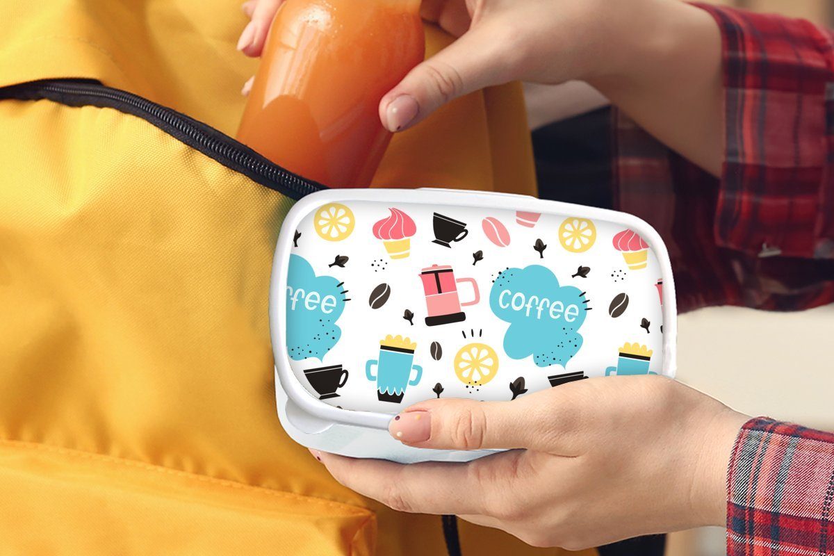 MuchoWow Lunchbox Patronen - Mädchen für (2-tlg), und Kunststoff, weiß Brotdose, Erwachsene, Brotbox Eiscreme, und Kaffeebohnen - für Jungs Kinder