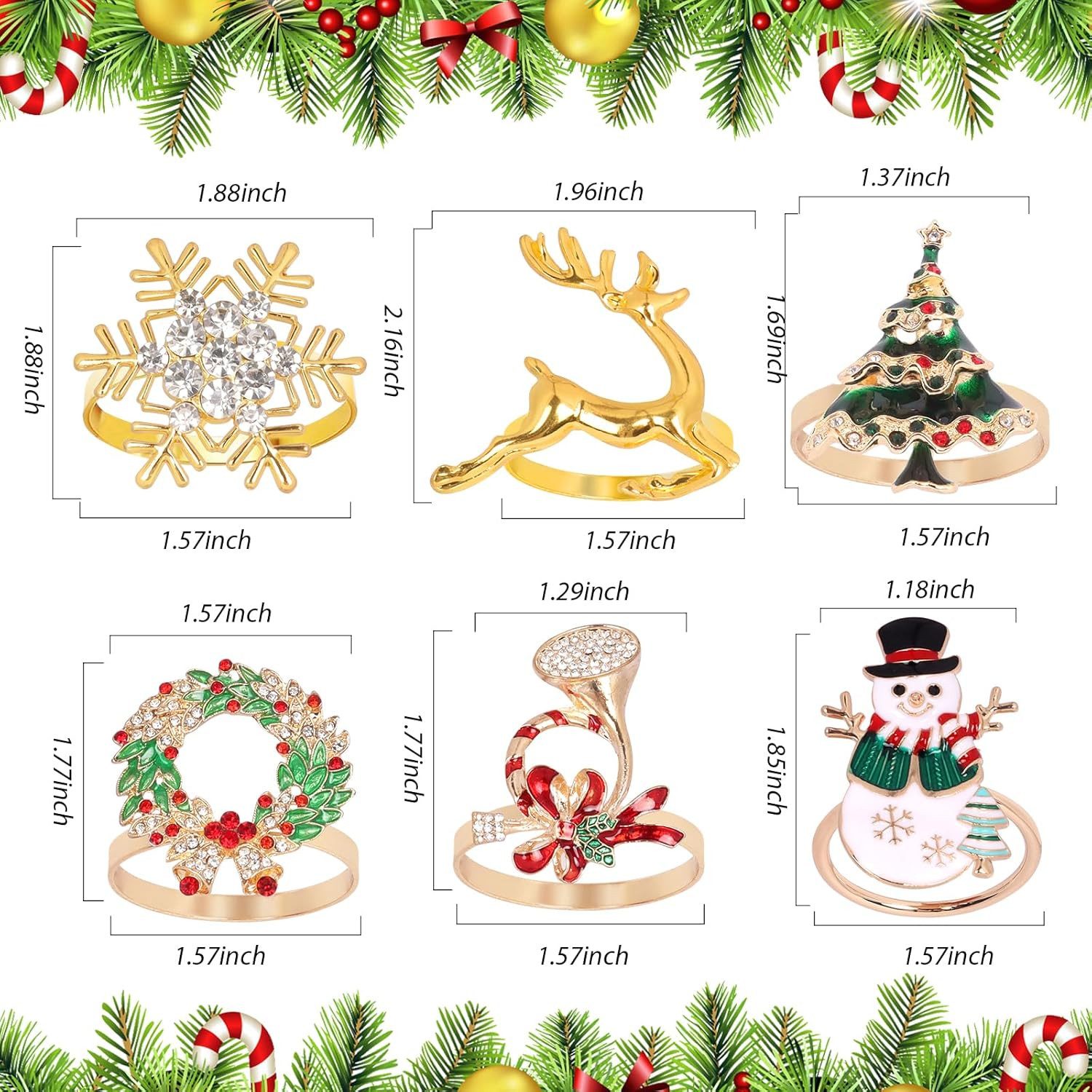 Coonoor Serviettenring 6 Serviettenringe Kranz Serviettenschnalle Rentier Weihnachtskranz, Vintage Tischdeko Schneemann Weihnachtsbaum Weihnachten Deko