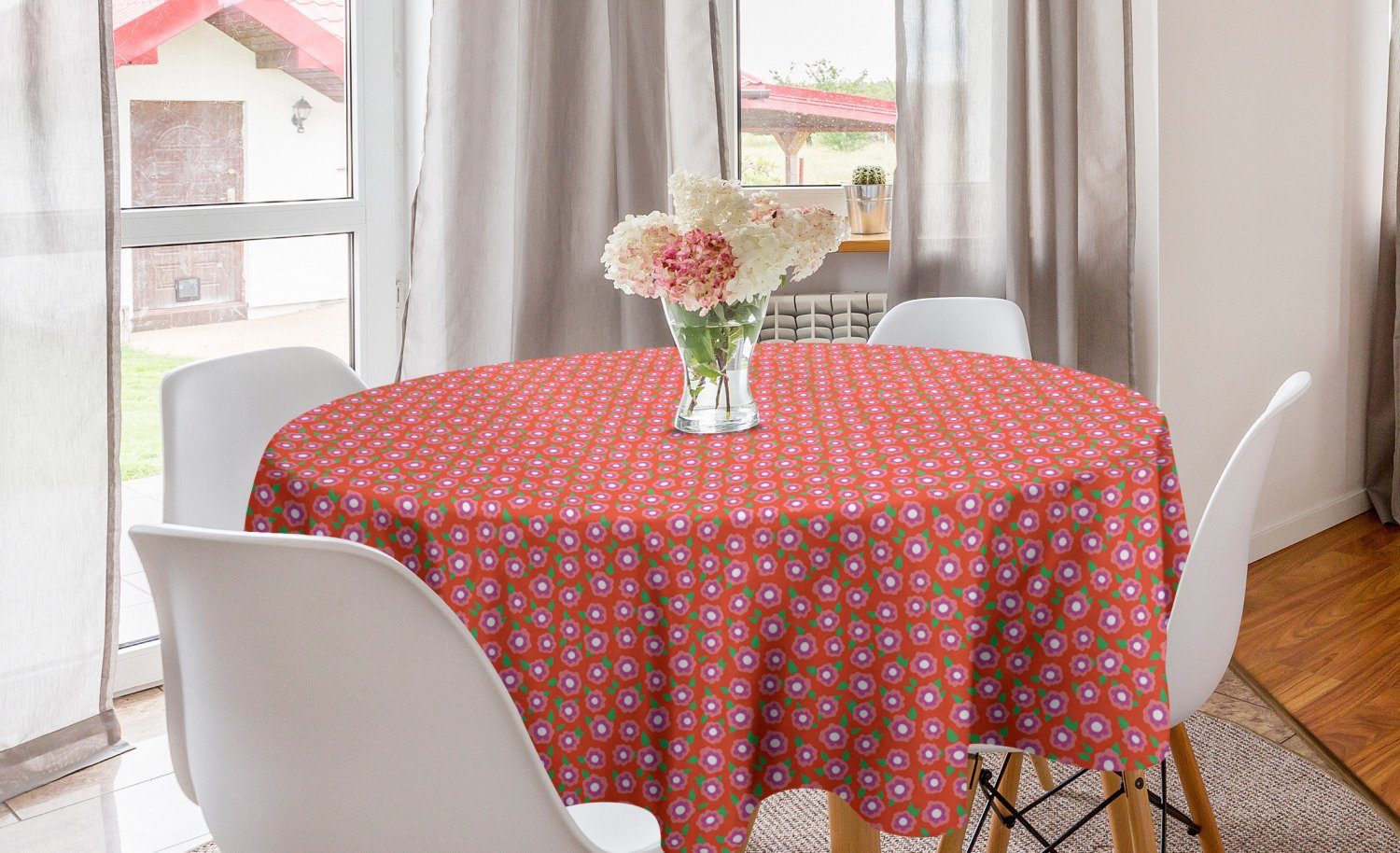Abakuhaus Tischdecke Kreis Abdeckung für Esszimmer Dekoration, Fröhlich Blumen Küche Frühling Tischdecke