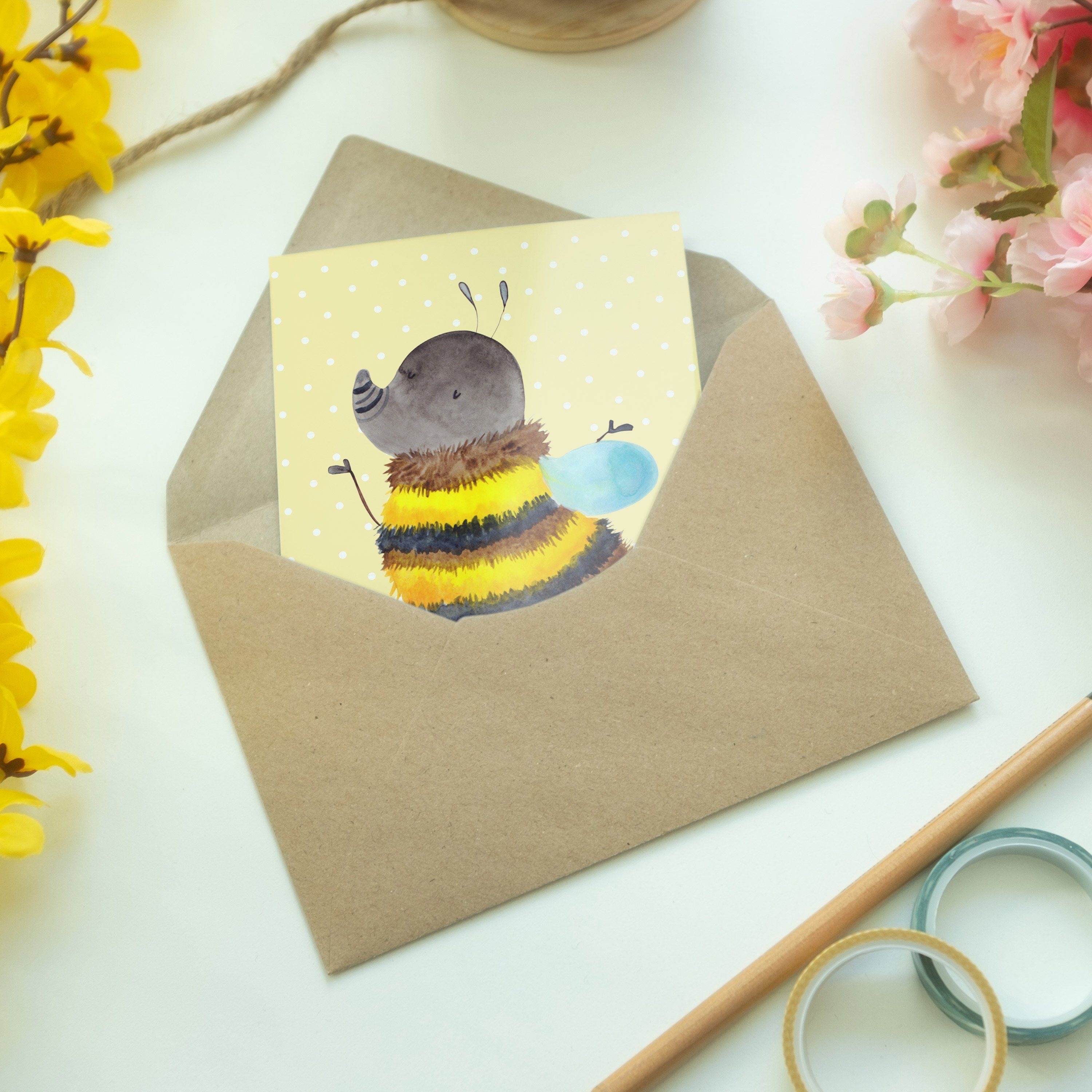 Gelb Geschenk, flauschig - - lustige Pastell Panda Grußkarte Hummel Mrs. & Geburtstagskarte, Mr.