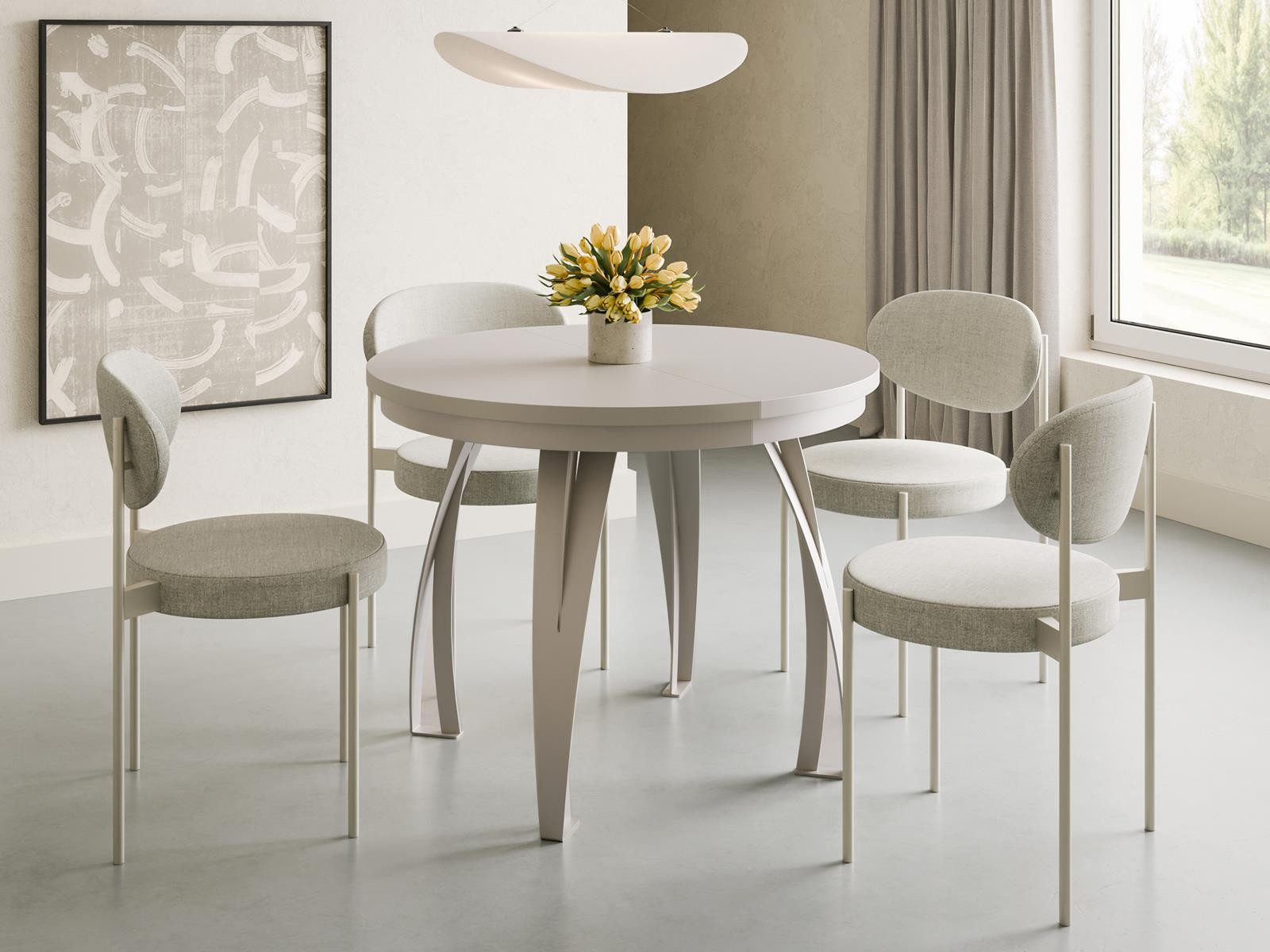 Compleo Esstisch LUGOS ausziehbar Ø 100/120–180/200 cm, Elegant Design, Metallfüße (In verschiedenen Farben erhältlich, z. B. Kaschmir), Familientisch, Küchentisch
