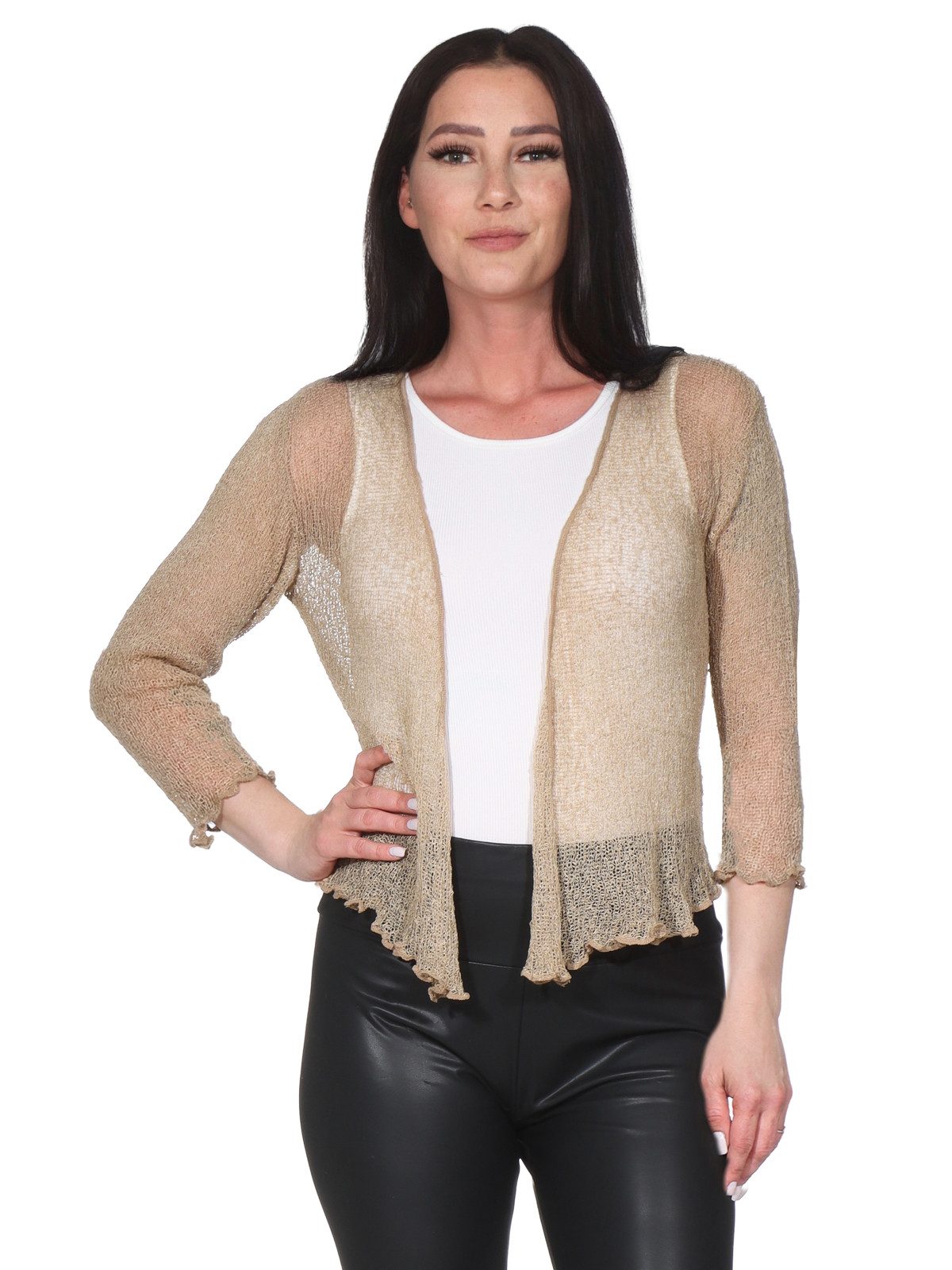 Rayshyne Bolero Cardigan Transparent Feminin Festlich (leichter Damen Sommerlicher Bolero Strickjacke festlich mit 3/4 Arm)
