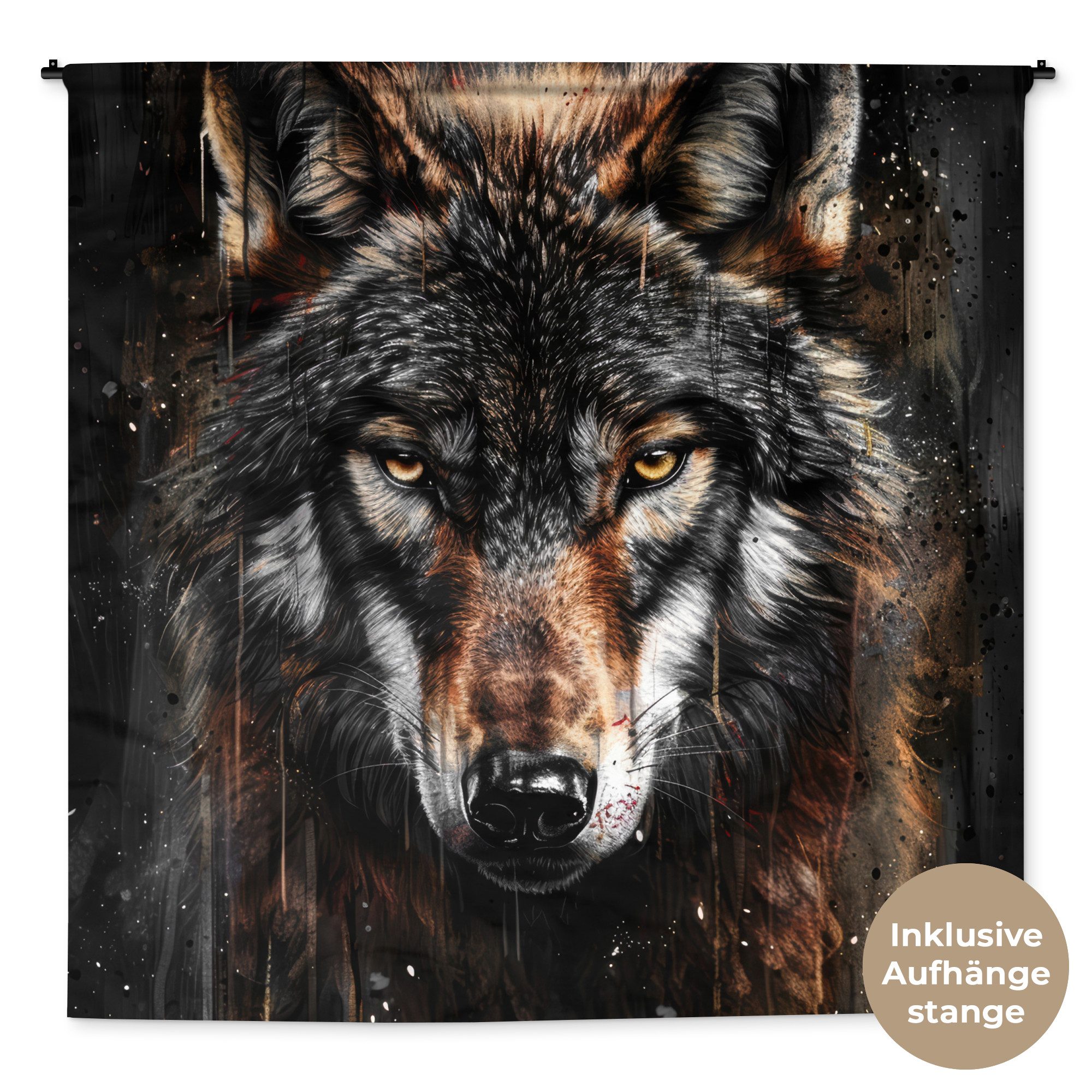 MuchoWow Wandteppich Tiere - Wolf - Porträt - Schwarz - Braun