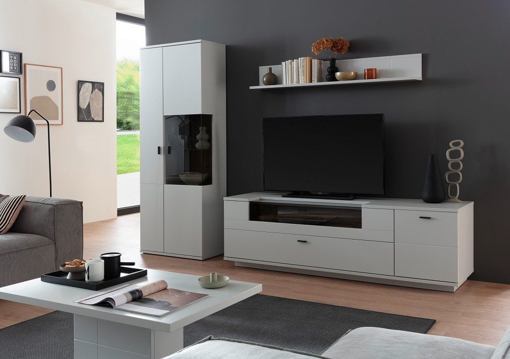 MCA furniture Wohnwand Wohnkombination Lissabon 2, Modern White, 3-teilig, (3-St), Wohnwand, Anbauwand, modern
