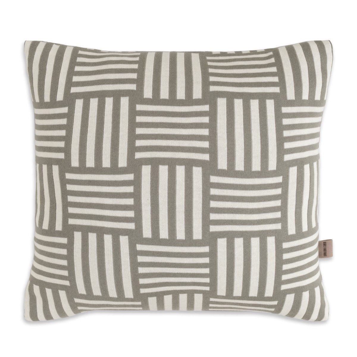 Knit Factory Dekokissen Dash Kissen Ecru Urban Green 50x50 cm Kariert, deko kissen wohnzimmer sofa wärme winter herbst Strick sale modern