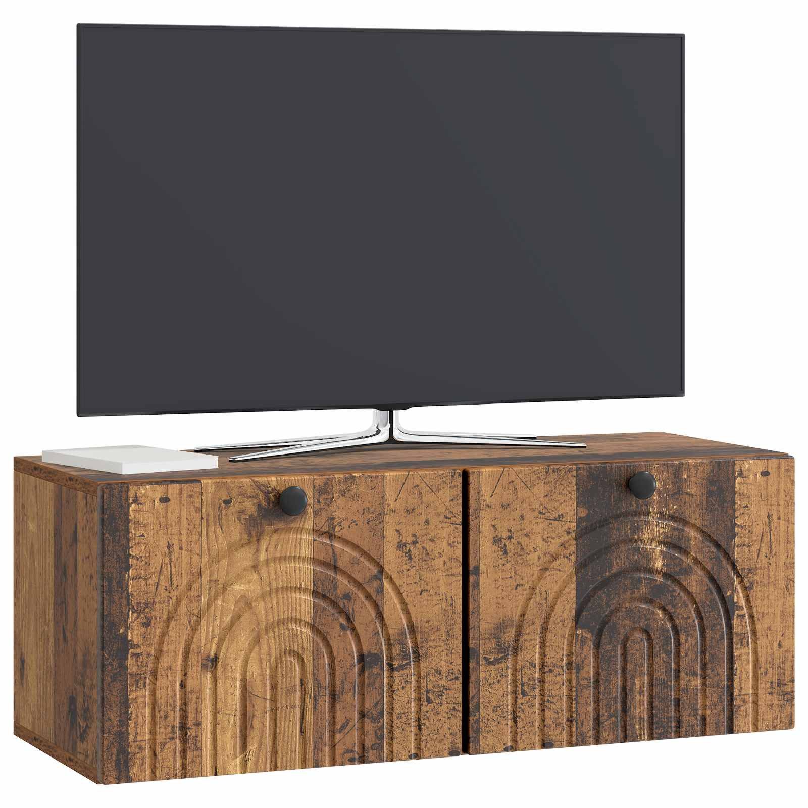 furnicato Kleiderschrank TV-Schrank Wandmontage 78,5 x 31 x 30 cm Altholz Medienboard mit 2 Schwenktüren und Stauraum für dein Wohnzimmer