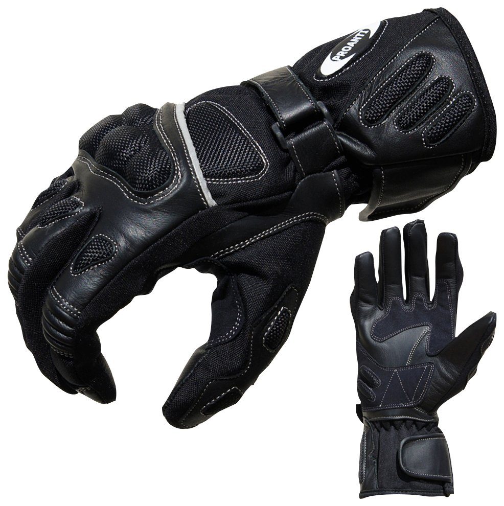 PROANTI Motorradhandschuhe schwarz Leder/Cordura aus