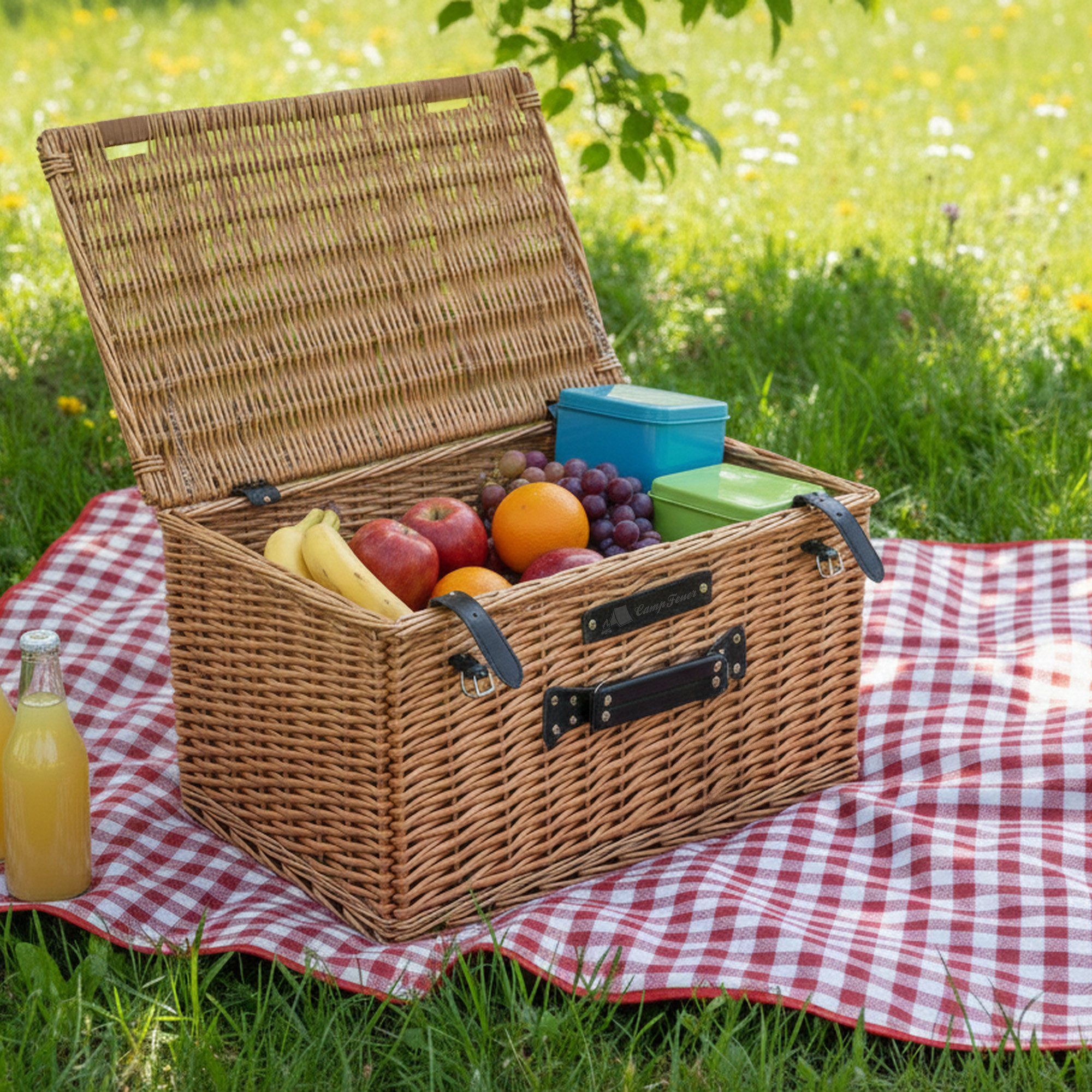 CampFeuer Picknickkorb Weidenkorb Set, 3-teilig, Weidenkorb mit Deckel, Picknickkörbe, Inkl. Tragegriff