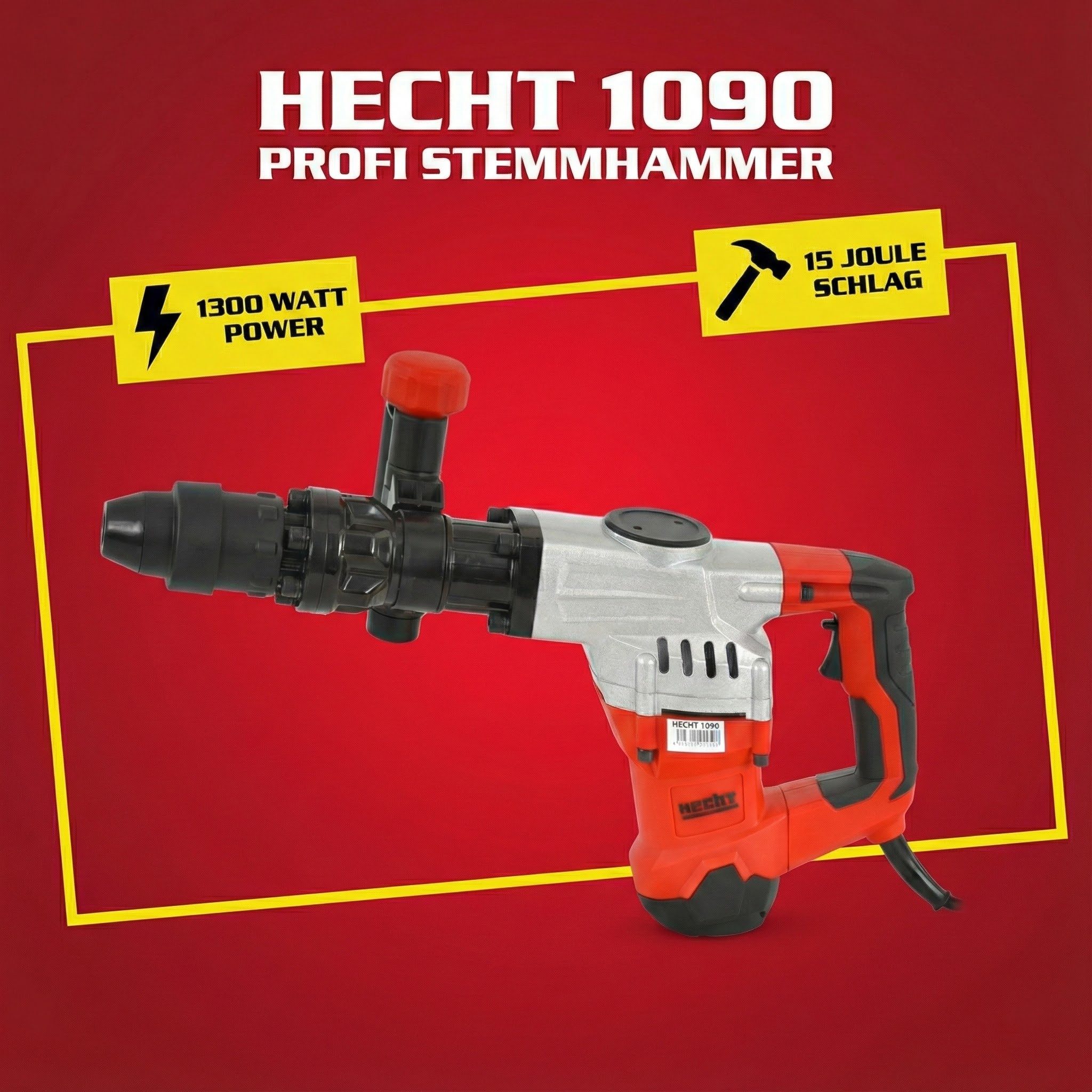 Hecht Abbruchhammer 1090 mit 3600 U/min, für SDS-Max, 15 J mit Zubehör-Koffer, 1300 W