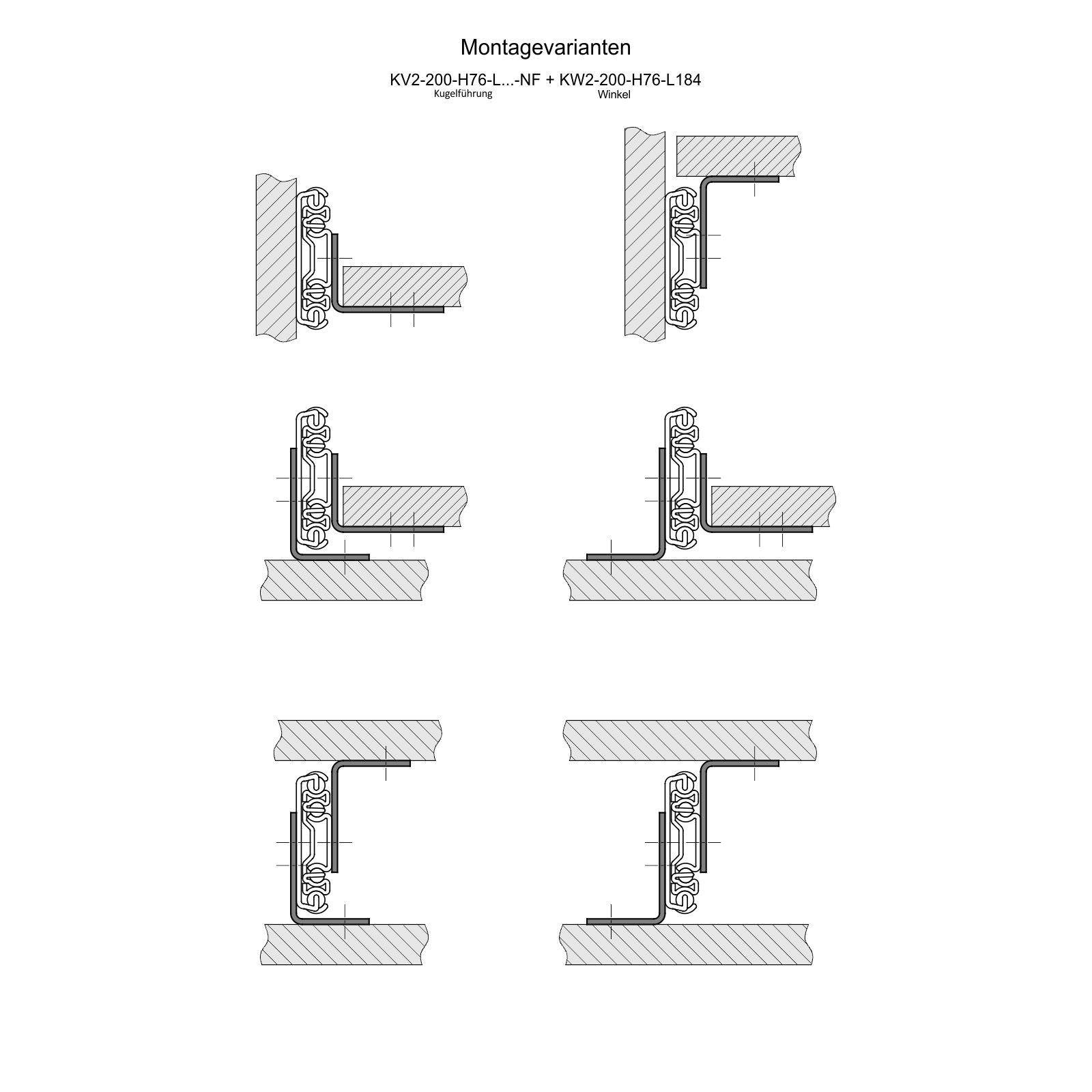 SO-TECH® Möbelbeschlag Montagewinkel KW-200-H76-L184 Stahl verzinkt Länge 184 mm, für Boden- & Plattformmontage der Vollauszüge KV2-200-H76-NF