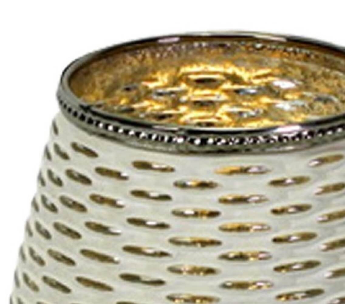 (1 Laterne Windlicht) Halter x Voß Deko Windlicht Muster Teelichthalter Werner gold weiß Glas Kerze Teelicht 8cm
