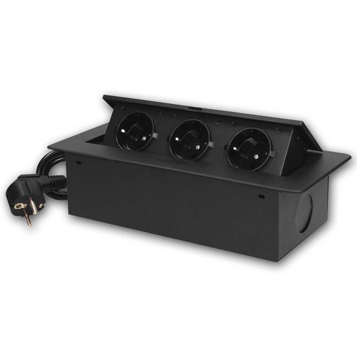 world-trading-net Steckdose Tisch-Einbausteckdose 3-fach, Kabel, schwarz,2500W