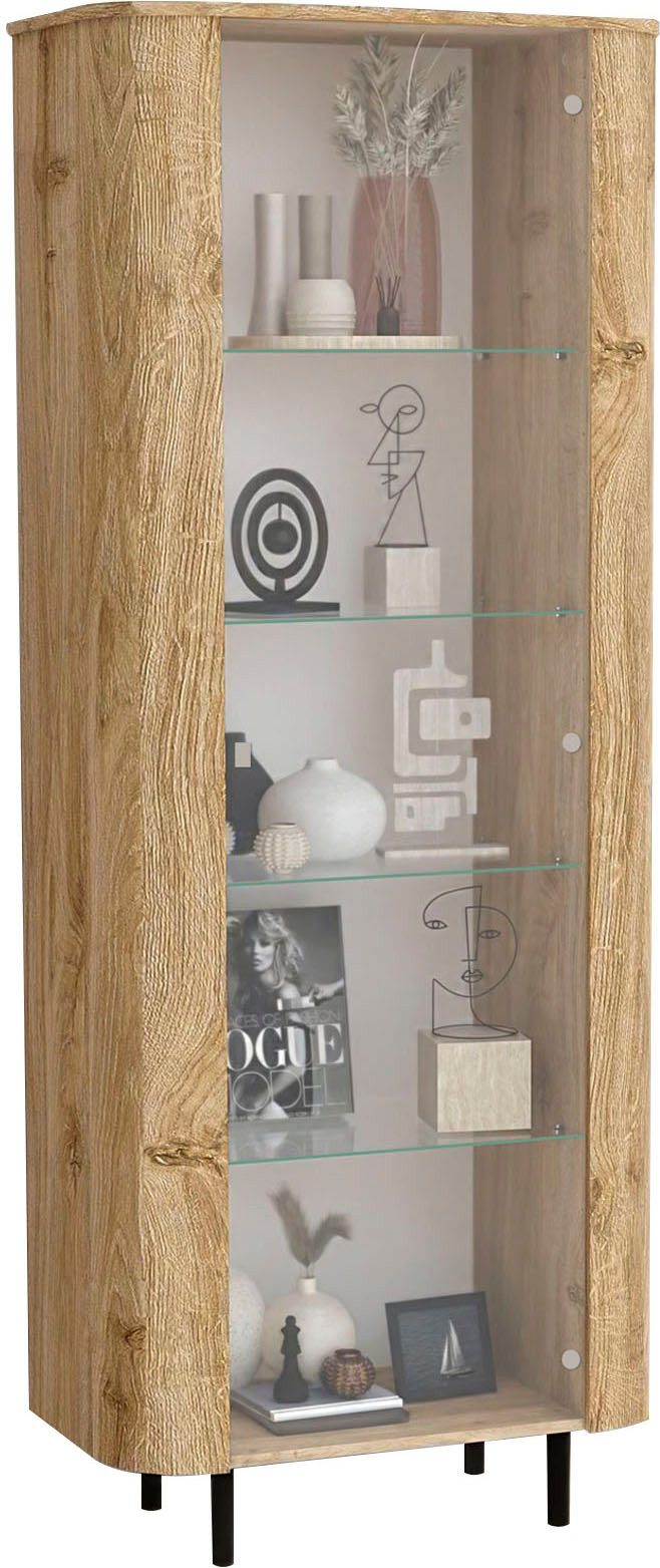 Home affaire Vitrine Murano, Standvitrine H 200 cm, B 80 cm, 1 Tür, Vitrinenschrank Formgebogenes MDF, Stirnseiten mit Rundung, Metallfüße, stilvoll