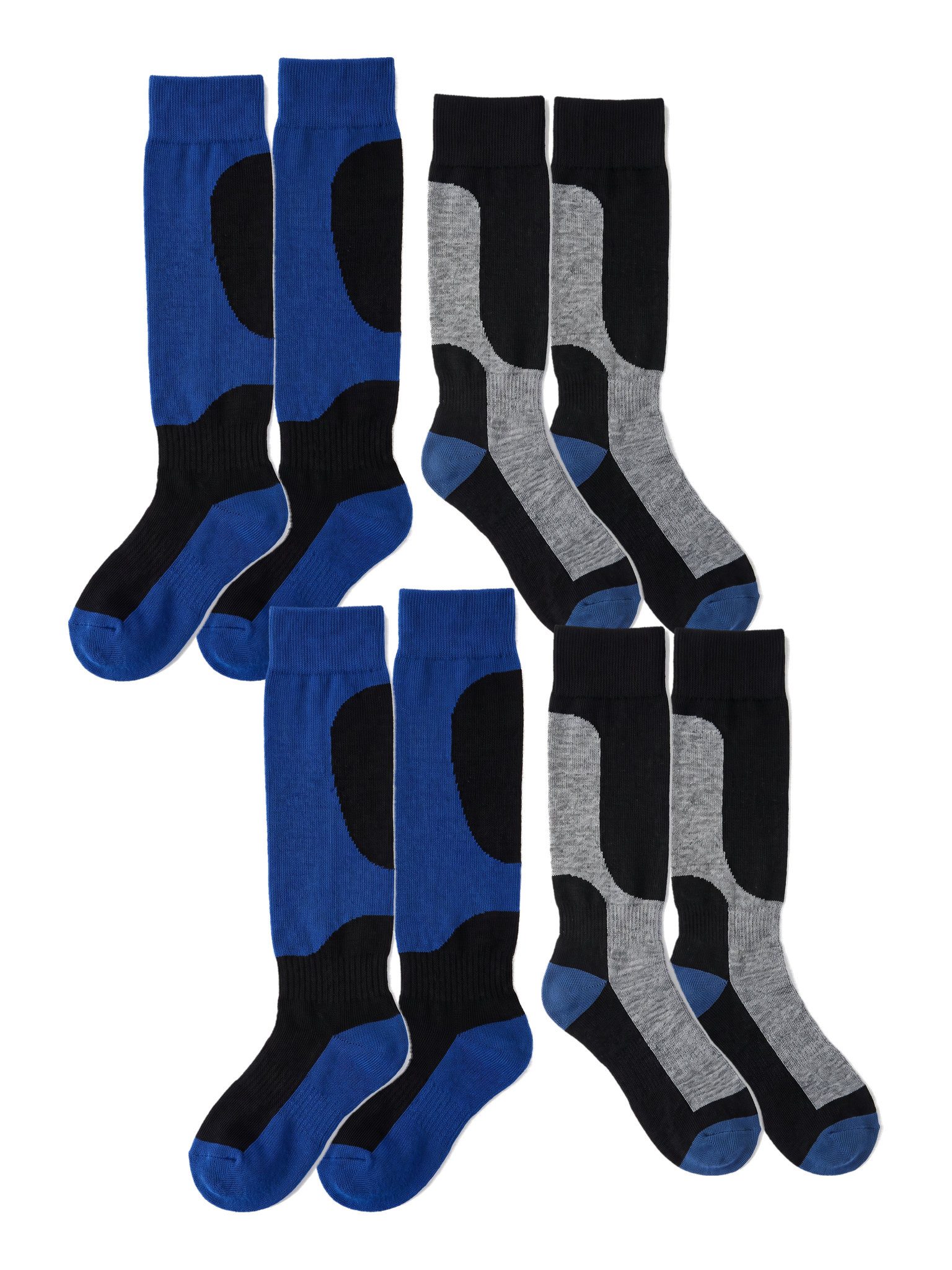Black Snake Skisocken für Kinder mit Wolle als lange Skistrümpfe für Jungen und Mädchen (Socken-Set, 4-Paar, Schwarz-Blau 27/30) Breites weiches Bündchen und Rippstruktur an Rist und Knöchel mit Halt