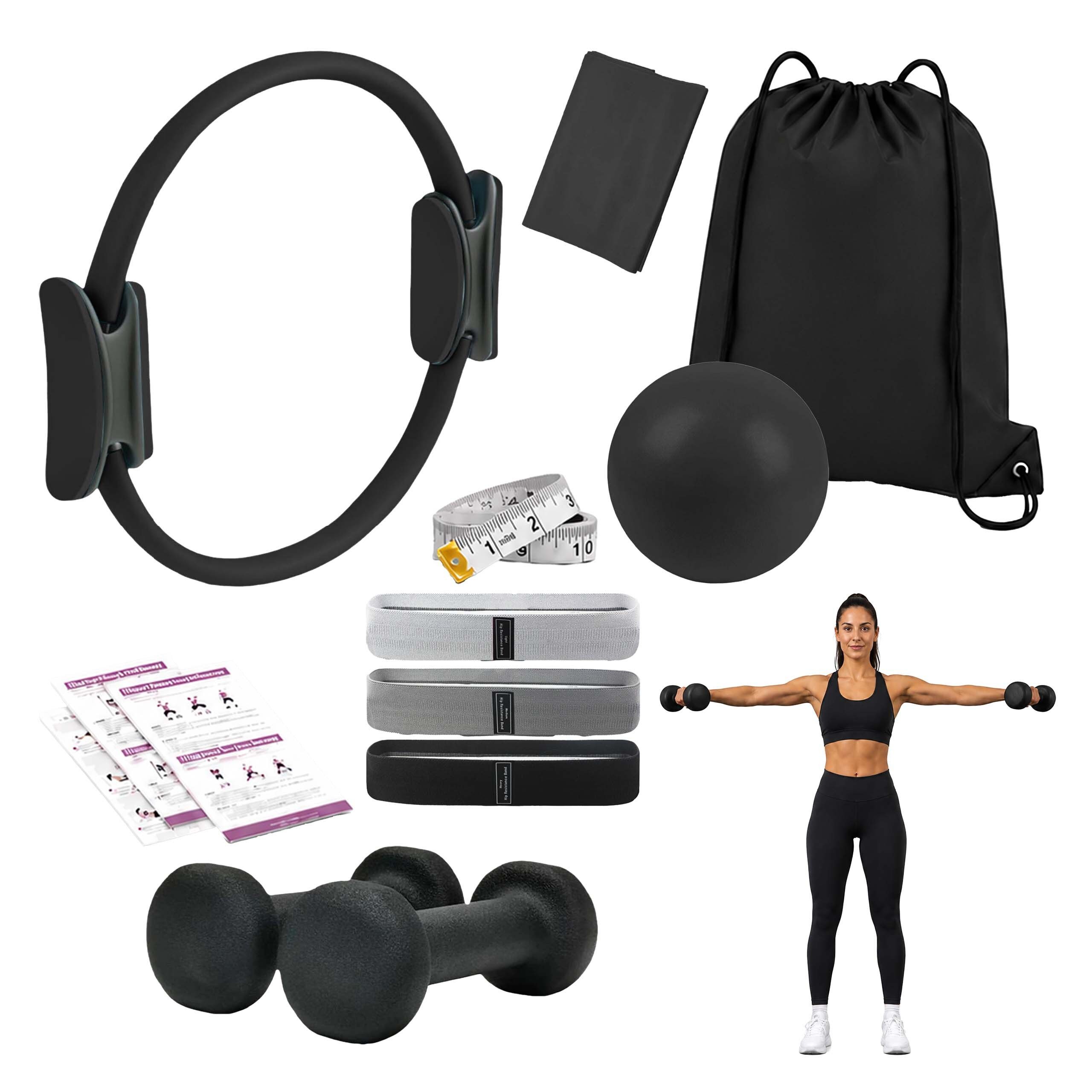 relaxdays Pilates-Ring 11-teiliges Pilates Set (11-tlg), schwarz
