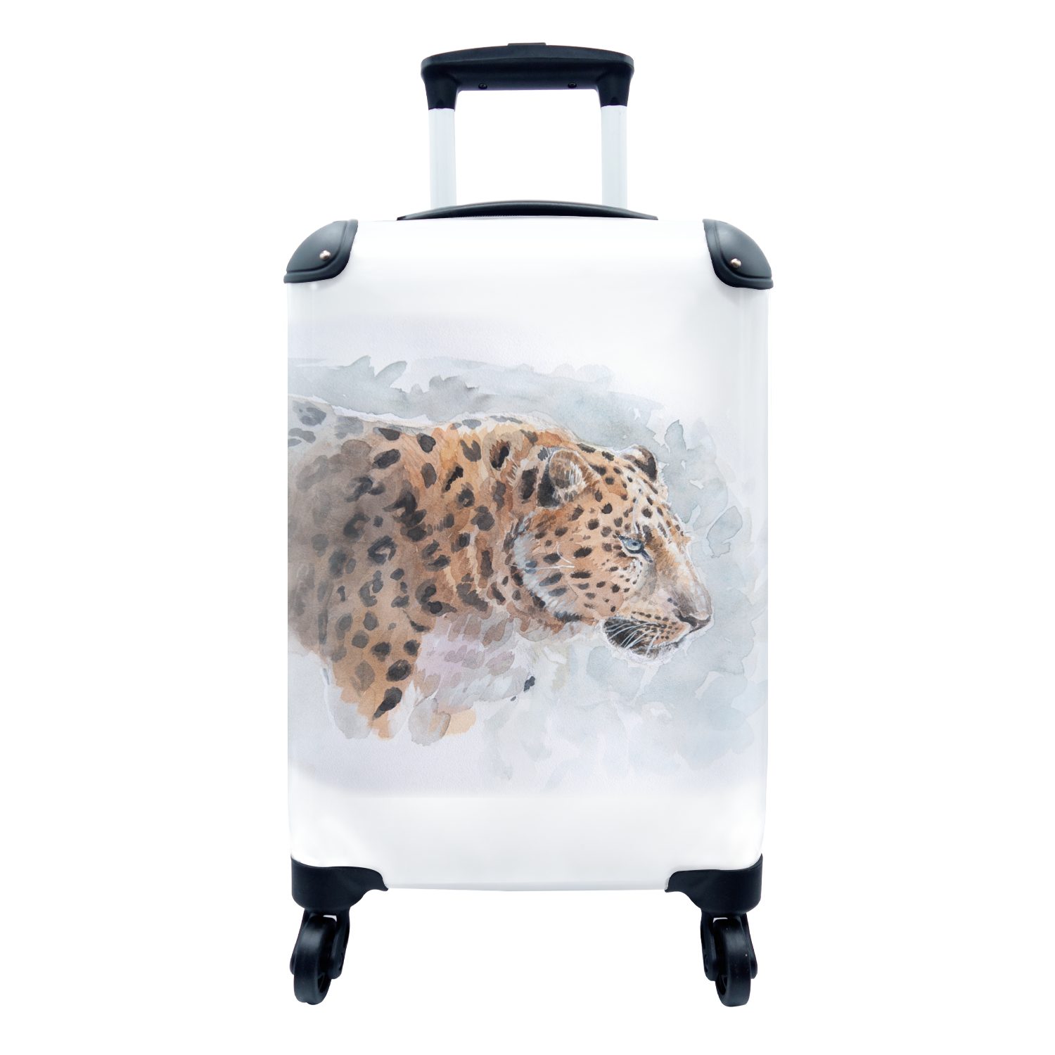 MuchoWow Handgepäckkoffer Leopard - Aquarell - Tiere, 4 Rollen, Reisetasche mit rollen, Handgepäck für Ferien, Trolley, Reisekoffer