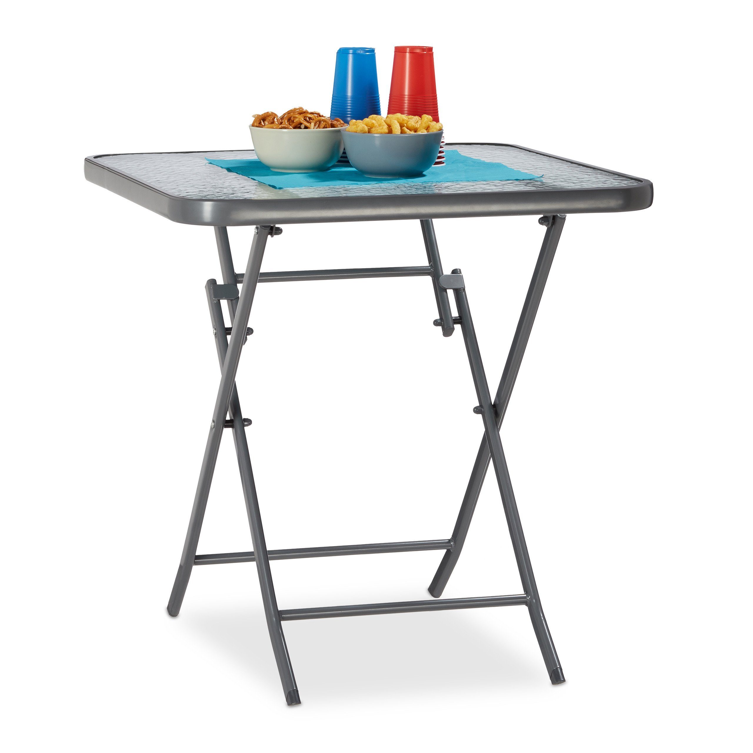 relaxdays Gartentisch Balkontisch klappbar mit Glas günstig online kaufen