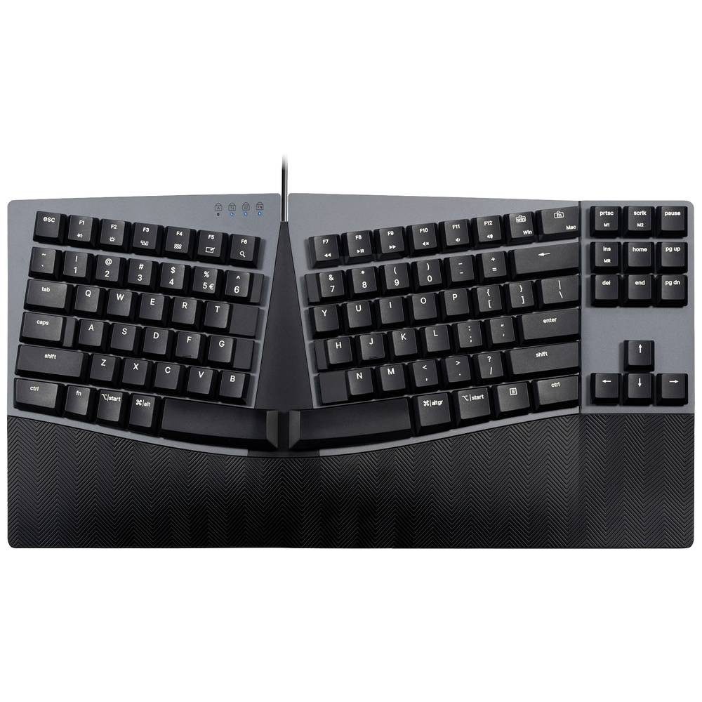 Perixx Wired Ergo mechanical TKL DE Tastatur with Kailh low profile 12221 Tastatur (Beleuchtet, Ergonomisch)
