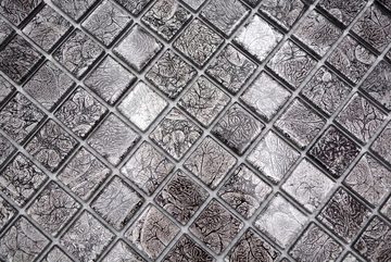 Mosani Mosaikfliesen Glasmosaik Mosaikfliese Fliesenspiegel silber schwarz Struktur