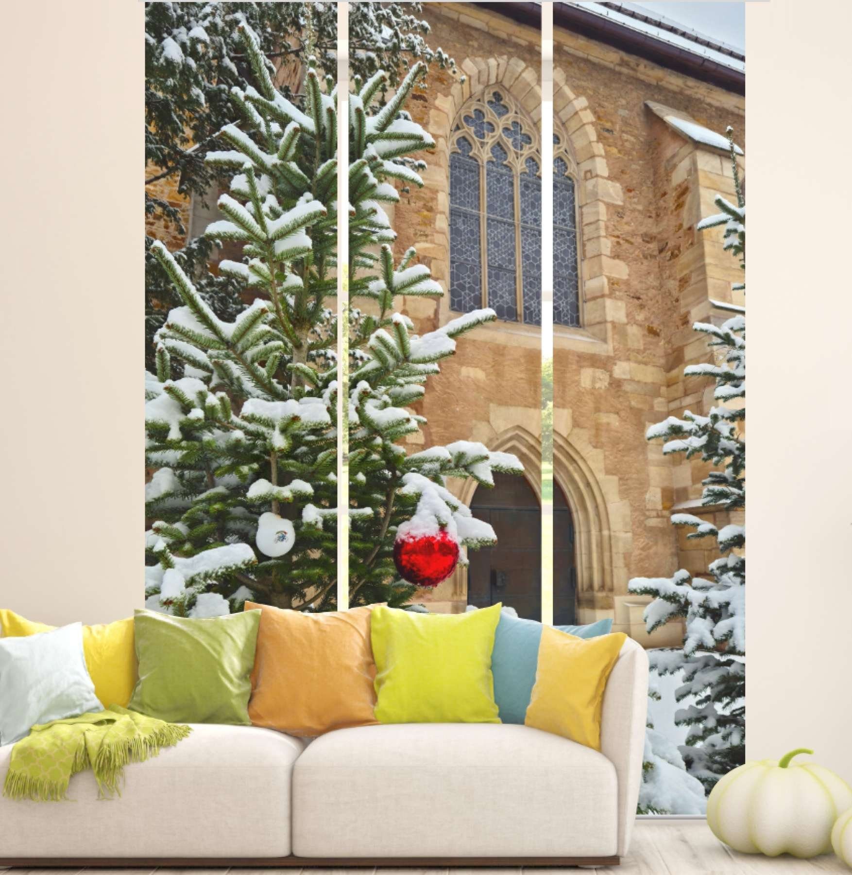 Schiebegardine Weihnachten in der Kirche 3er Set 260 cm lang kürzbar