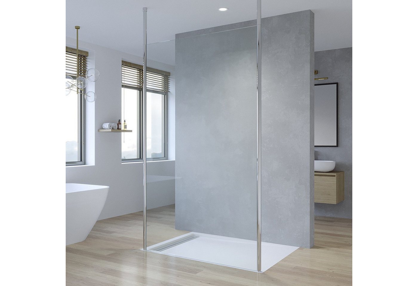 Thumbnail - AQUALAVOS Walk-in-Dusche Duschabtrennung Duschwand Nano Glas Walk in Dusche mit Deckenstütze, Einscheiben-Sicherheitsgla...