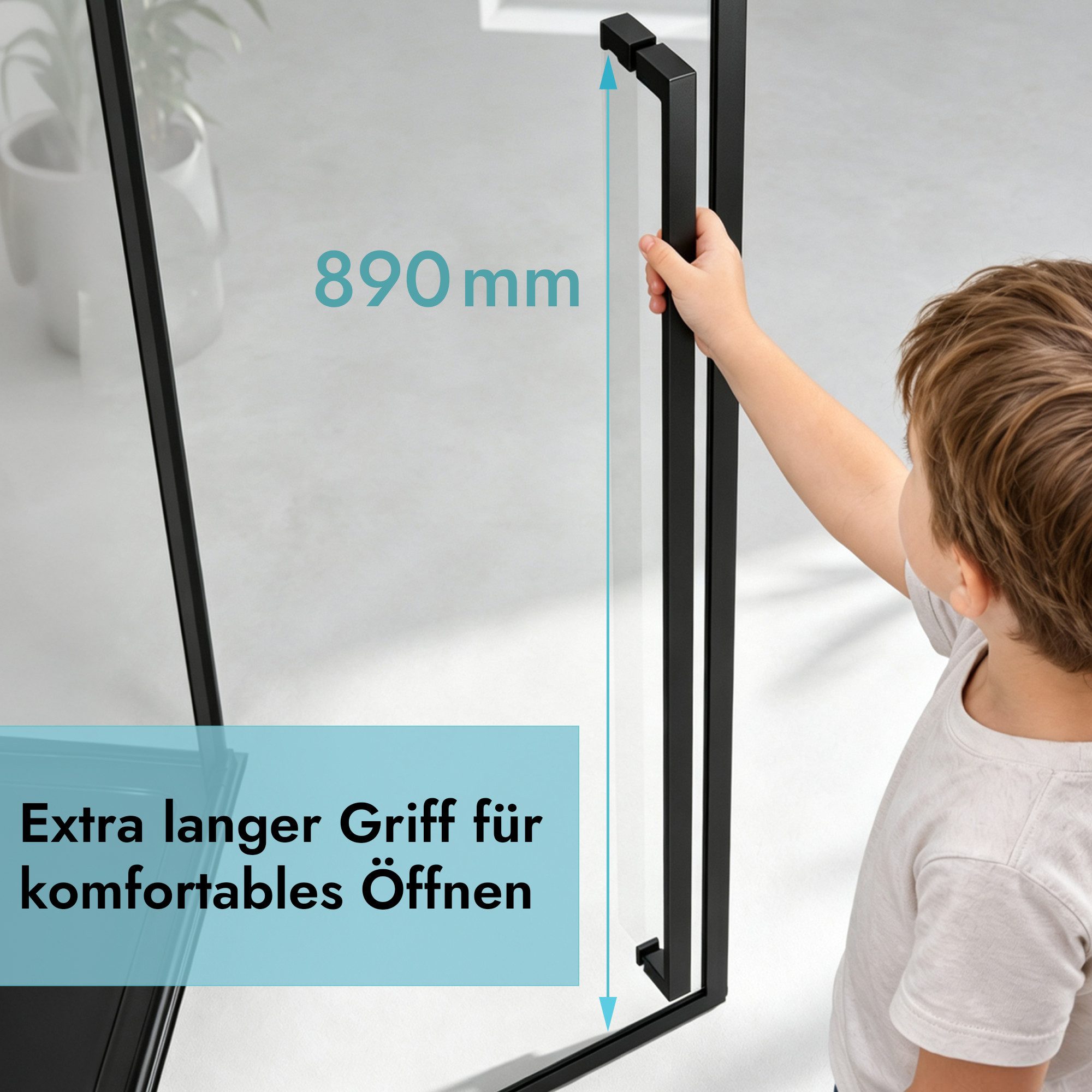 doporro Eckdusche Duschkabine Duschabtrennung schwarz ESG-Glas mit Nano H:195cm Rav64, BxT: 100x80 cm, Einscheibensicherheitsglas, ebenerdiger Einbau möglich – Bild 3 von 5