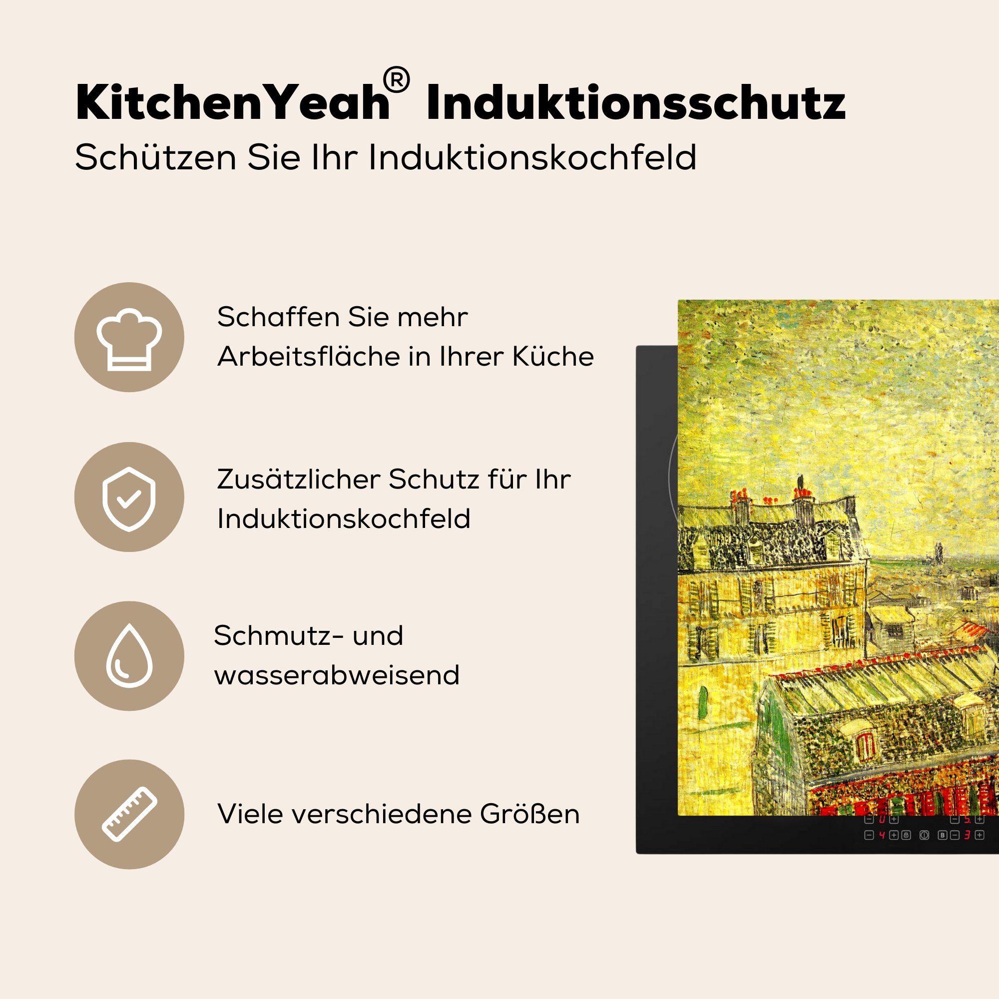 Vincent für von Theos Herdblende-/Abdeckplatte Wohnung Vinyl, Ceranfeldabdeckung, Gogh, van Blick 78x78 küche tlg), Arbeitsplatte (1 Gemälde cm, aus - MuchoWow