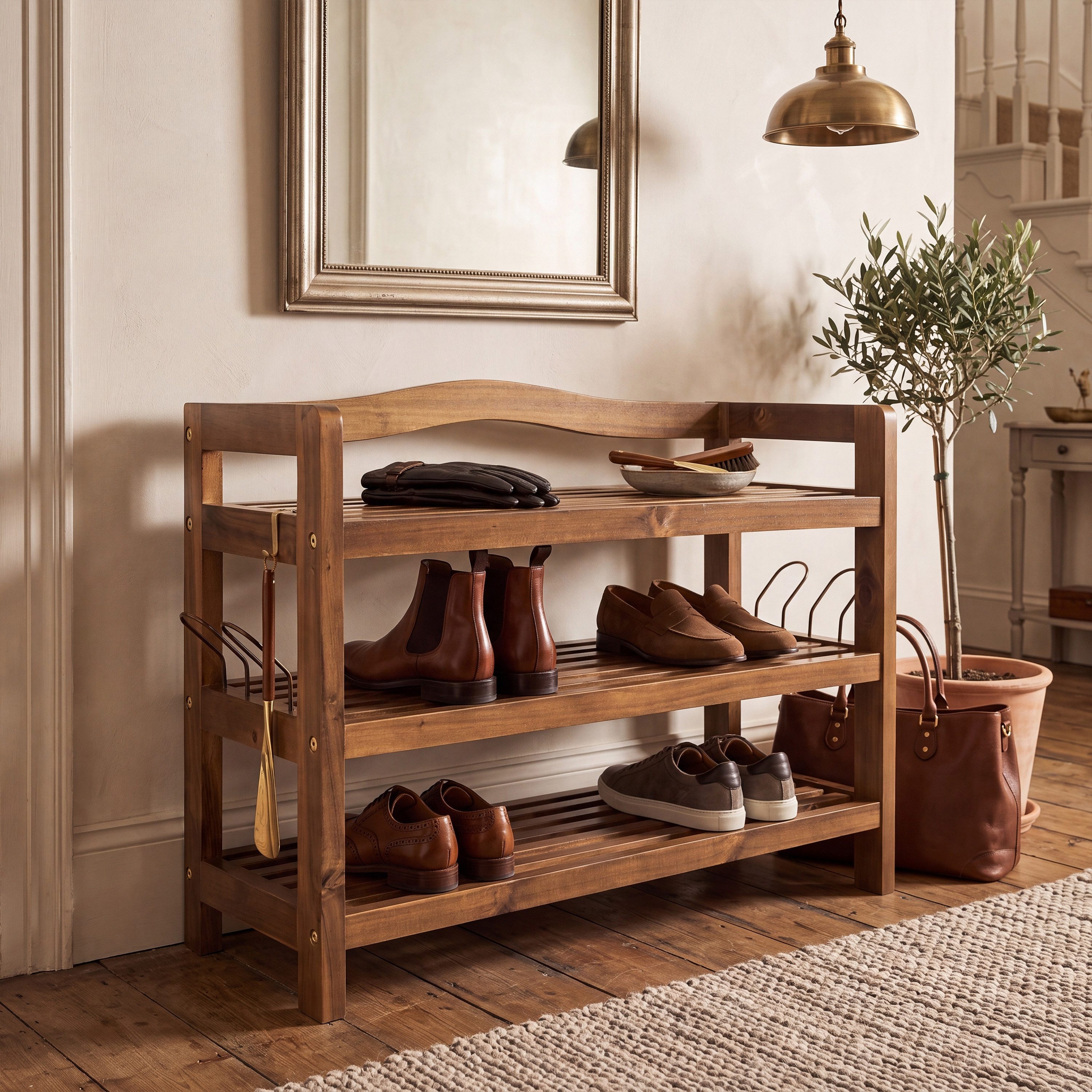 Casaria Schuhregal, mit 3 Ebenen 85x26x62cm FSC®-Zertifiziert Akazien Holz Bad Diele Flur