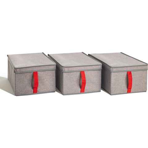 rauch Aufbewahrungsbox Zubehör, 3er Set Stoffboxen mit Deckel und roter Lasche