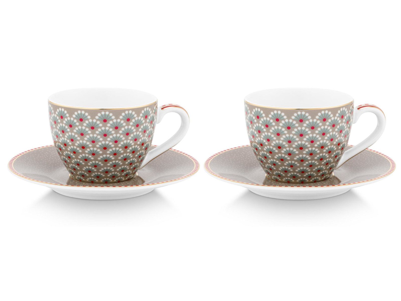 PiP Studio Espressotasse Blooming Tales Khaki Espressotasse mit Untertasse 0,12l Set2, Porzellan