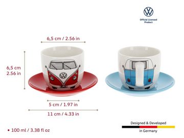 VW Collection by BRISA Espressotasse Volkswagen kleine Kaffeetassen, New Bone China, Espresso Becher im T1 Bulli Bus Design Bus Front, 2er Set, 100ml