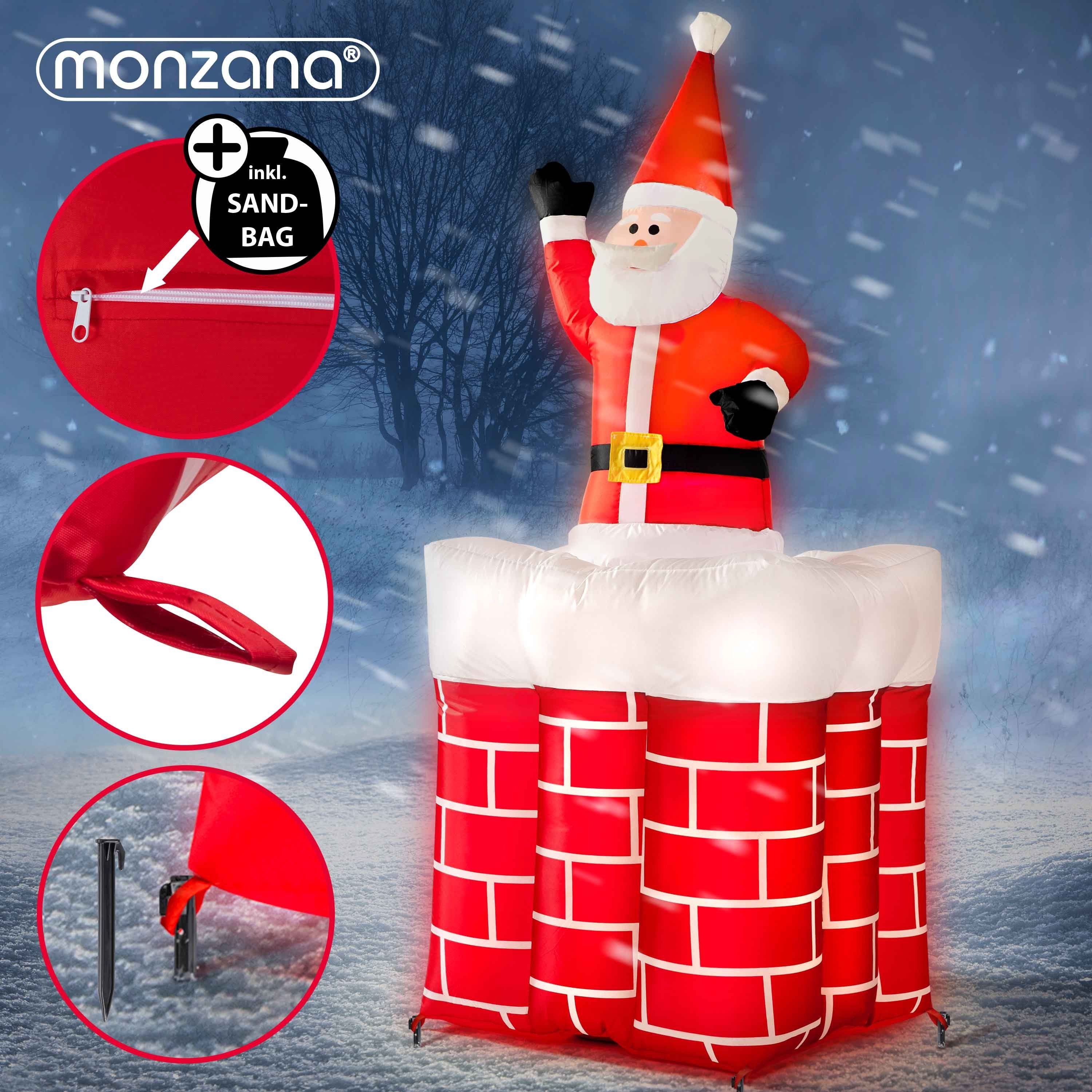 LED monzana groß 178cm Weihnachtsmann, Beleuchtet springt-aus-dem-Schornstein Aufblasbarer