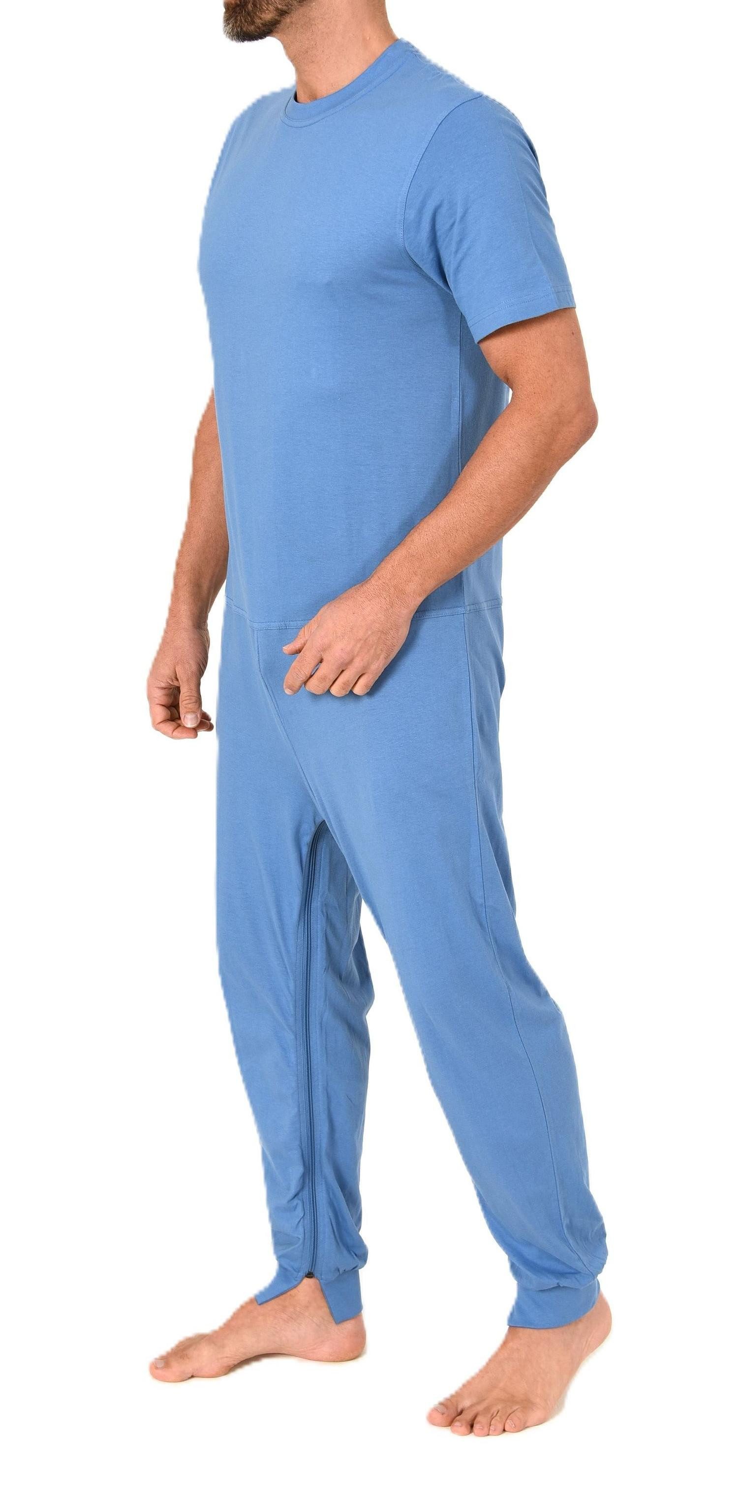 Normann Pyjama Herren Pflegeoverall kurzarm mit langen Bein + Reißverschluß am Bein